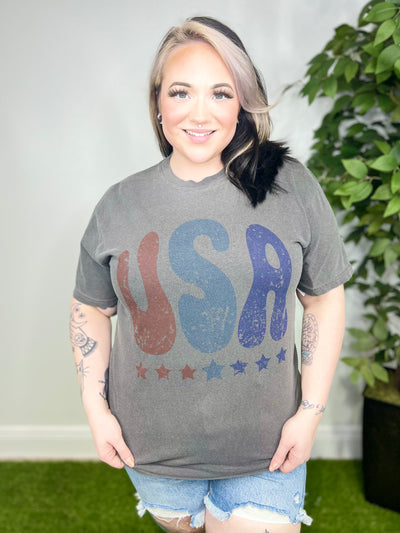 USA Graphic Tee-130 Graphic Tees-Heathered Boho-Heathered Boho Boutique, Women's Fashion and Accessories in Palmetto, FL