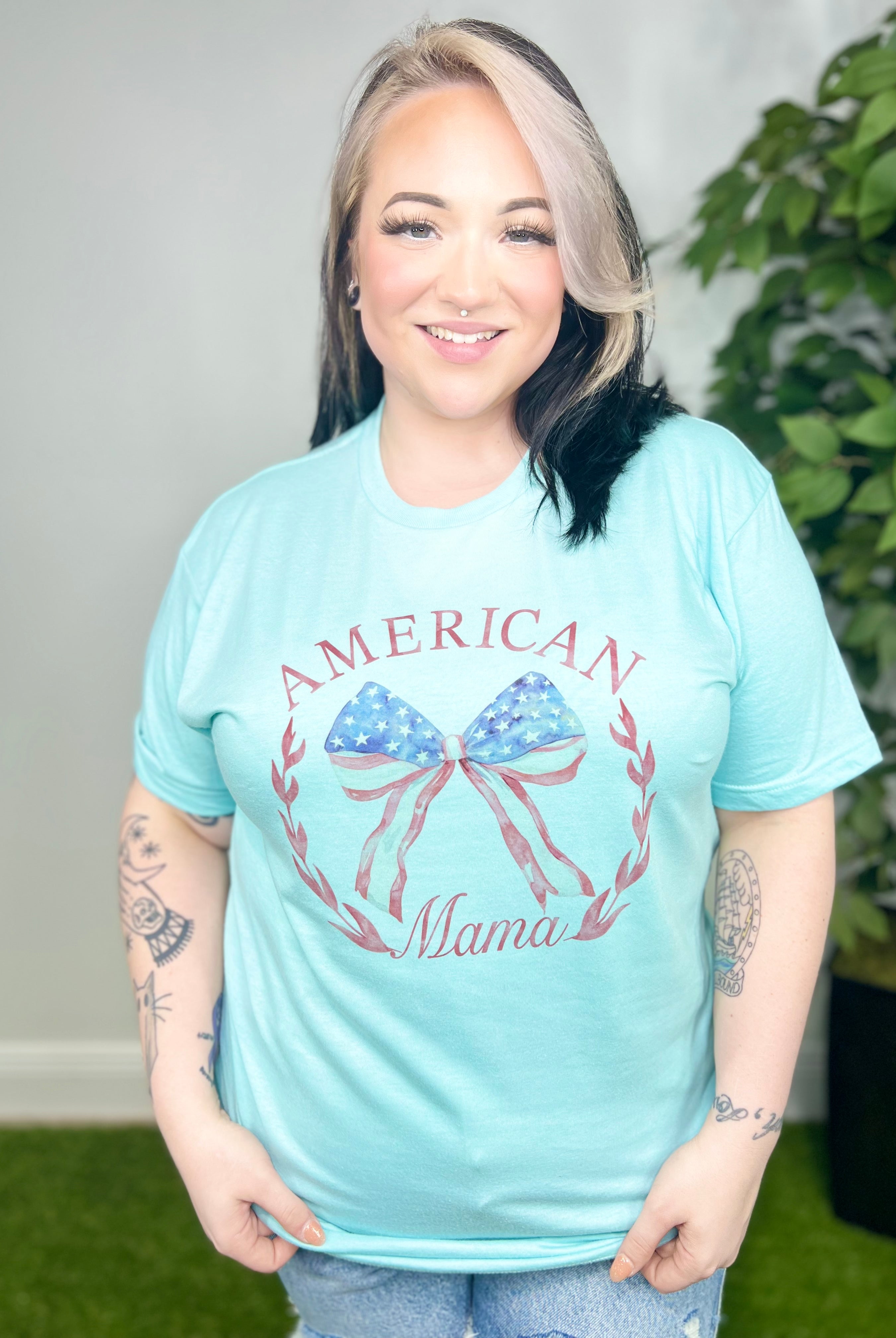 American Mama Graphic Tee-130 Graphic Tees-Heathered Boho-Heathered Boho Boutique, Women's Fashion and Accessories in Palmetto, FL
