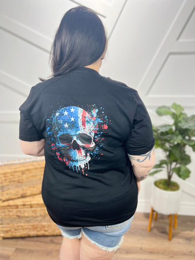 American Flag Skull Graphic Tee-130 Graphic Tees-Heathered Boho-Heathered Boho Boutique, Women's Fashion and Accessories in Palmetto, FL