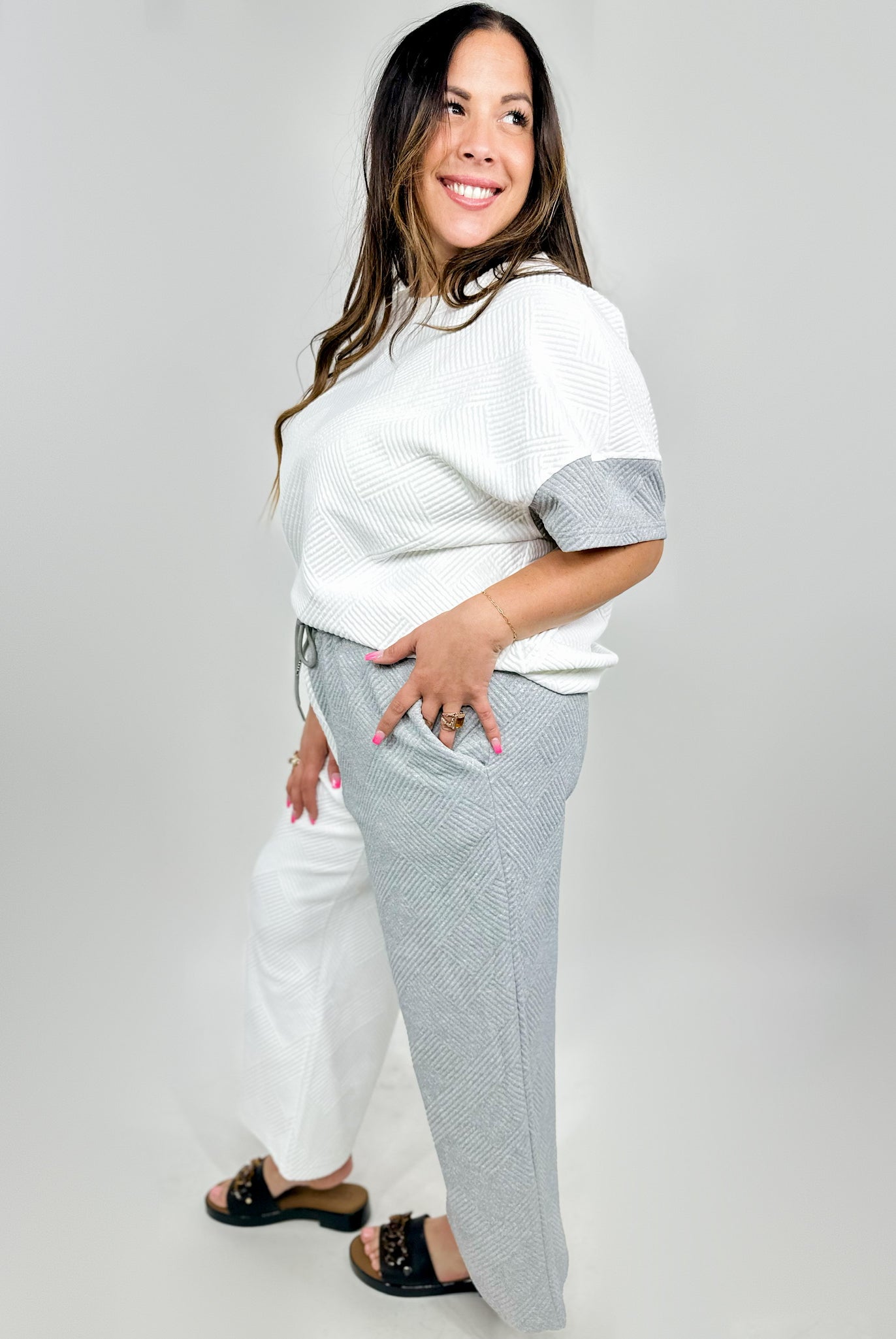 Make Your Mark T-Shirt and Wide Leg Pants Set-240 Activewear/Sets-DOUBLE TAKE-Heathered Boho Boutique, Women's Fashion and Accessories in Palmetto, FL