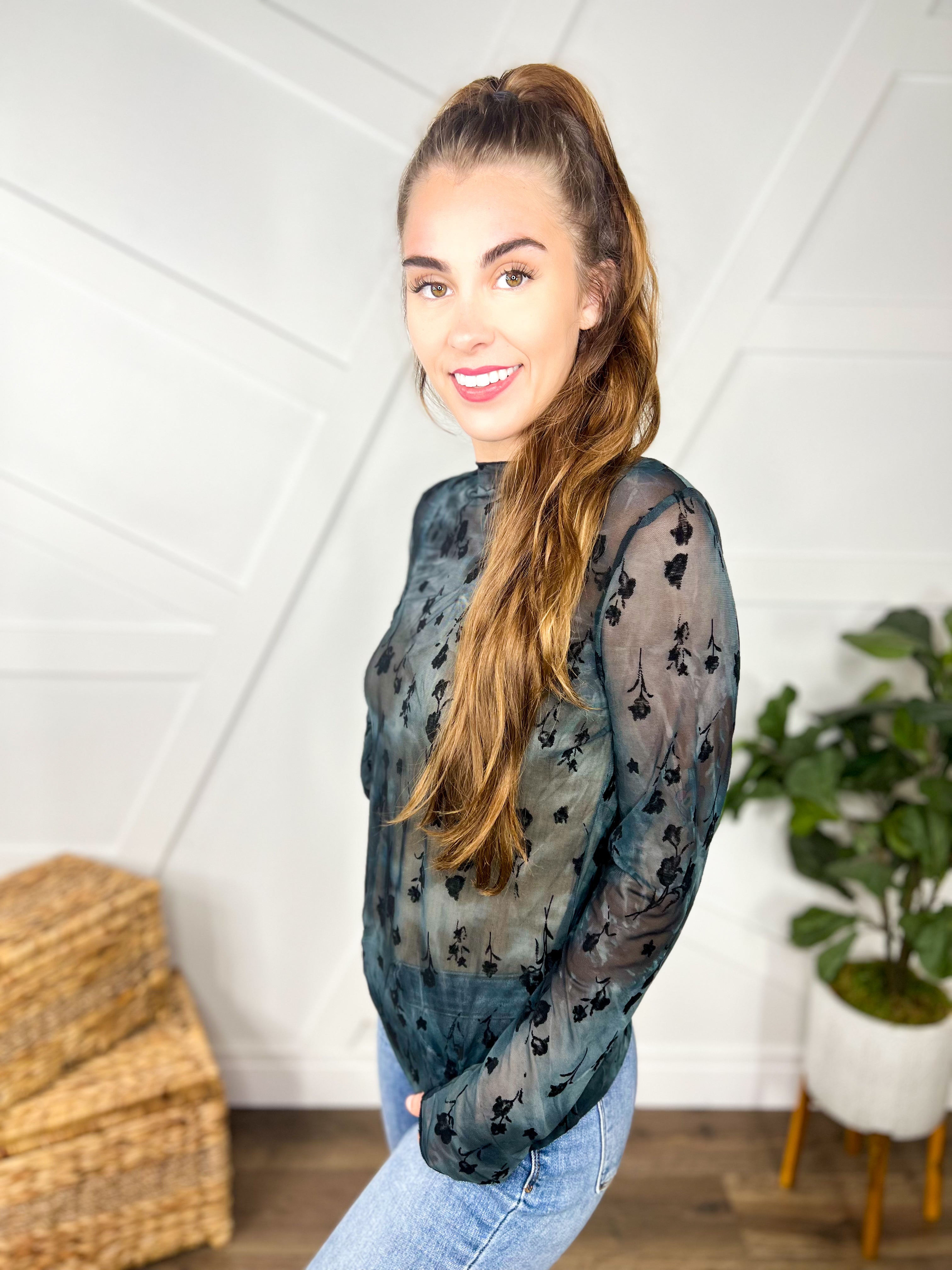 RESTOCK : Made of Flowers Mesh Top-120 Long Sleeve Tops-Davi & Dani-Heathered Boho Boutique, Women's Fashion and Accessories in Palmetto, FL