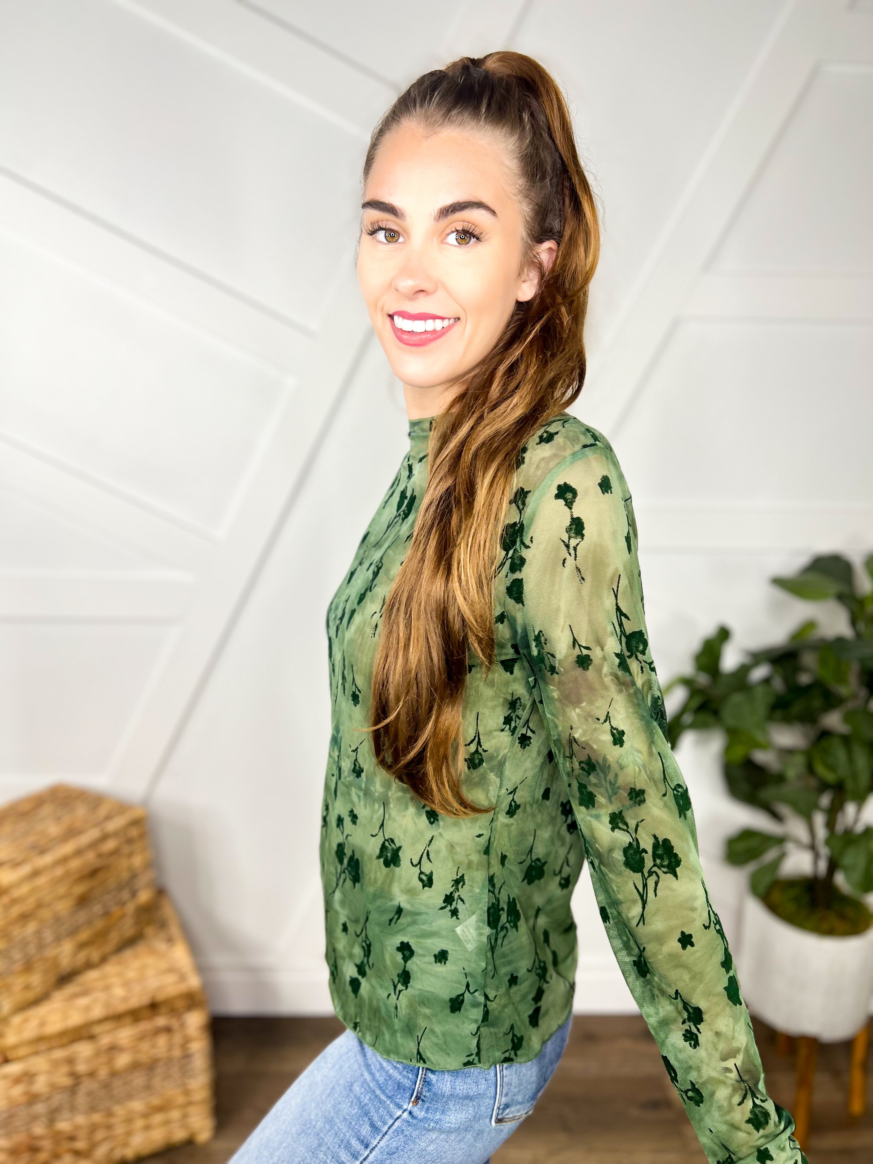 RESTOCK : Made of Flowers Mesh Top-120 Long Sleeve Tops-Davi & Dani-Heathered Boho Boutique, Women's Fashion and Accessories in Palmetto, FL