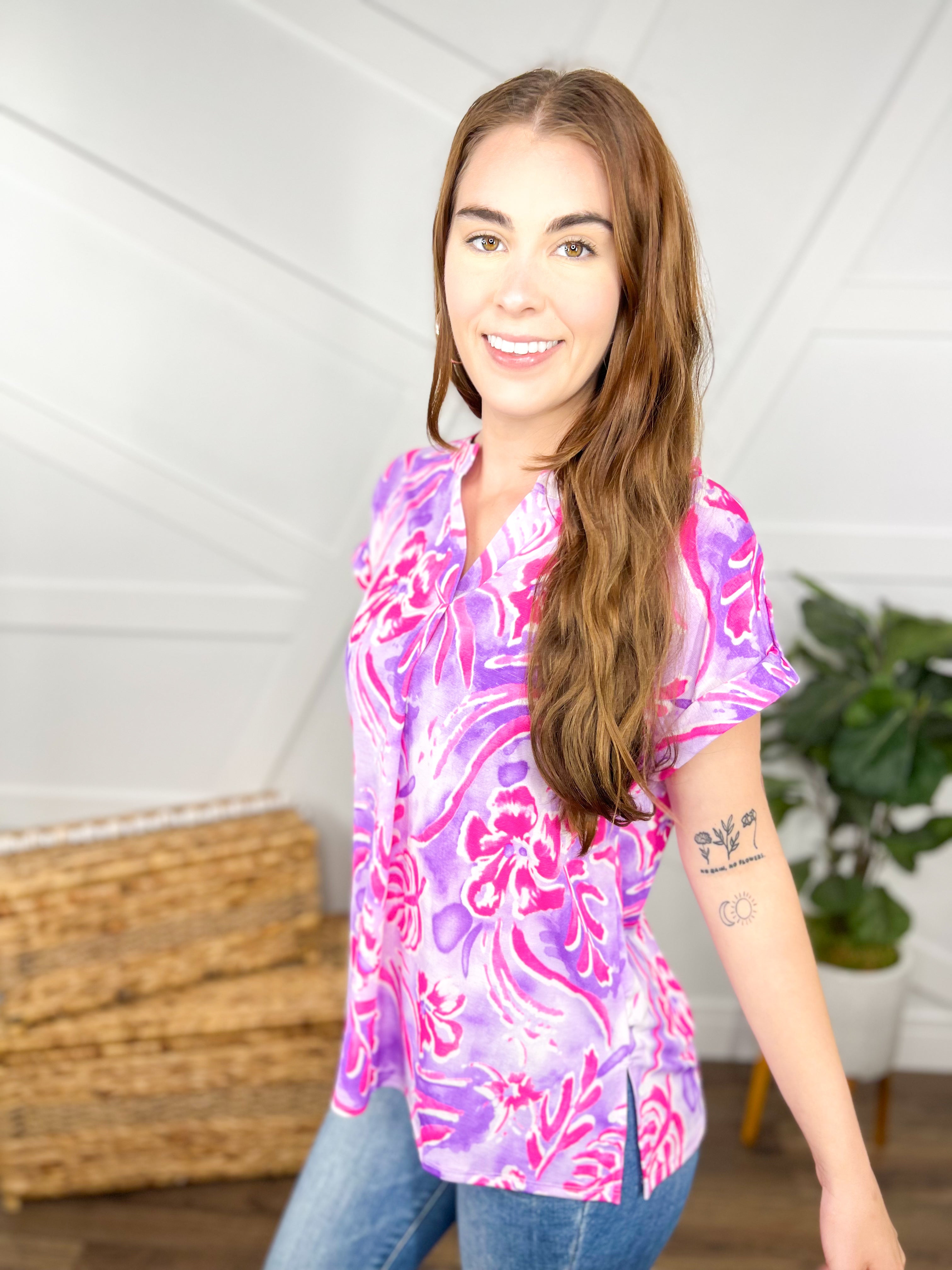 Pink Power Top-110 Short Sleeve Top-DEAR SCARLETT-Heathered Boho Boutique, Women's Fashion and Accessories in Palmetto, FL