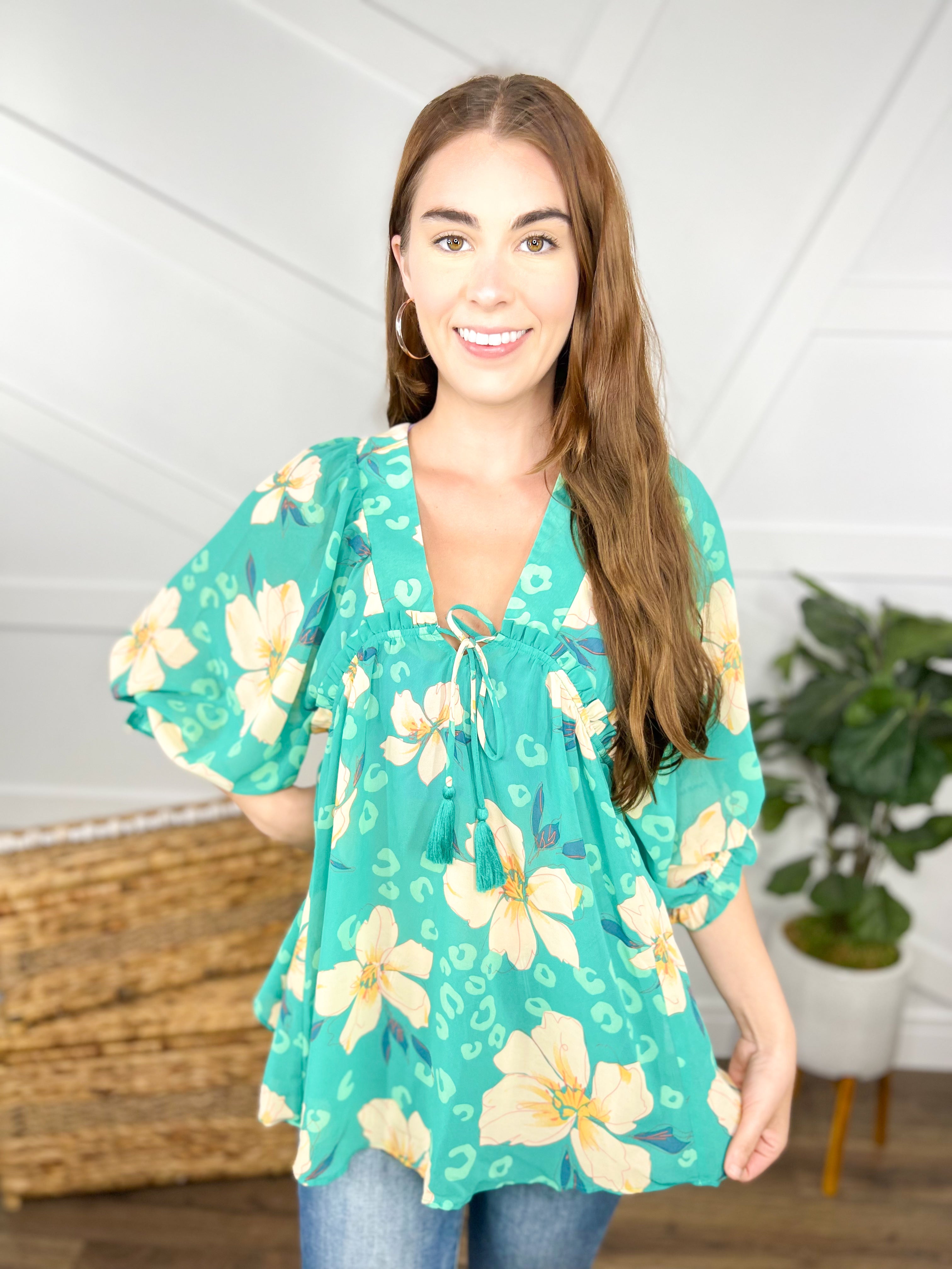 Whimsical Blouse Top-110 Short Sleeve Top-Easel-Heathered Boho Boutique, Women's Fashion and Accessories in Palmetto, FL