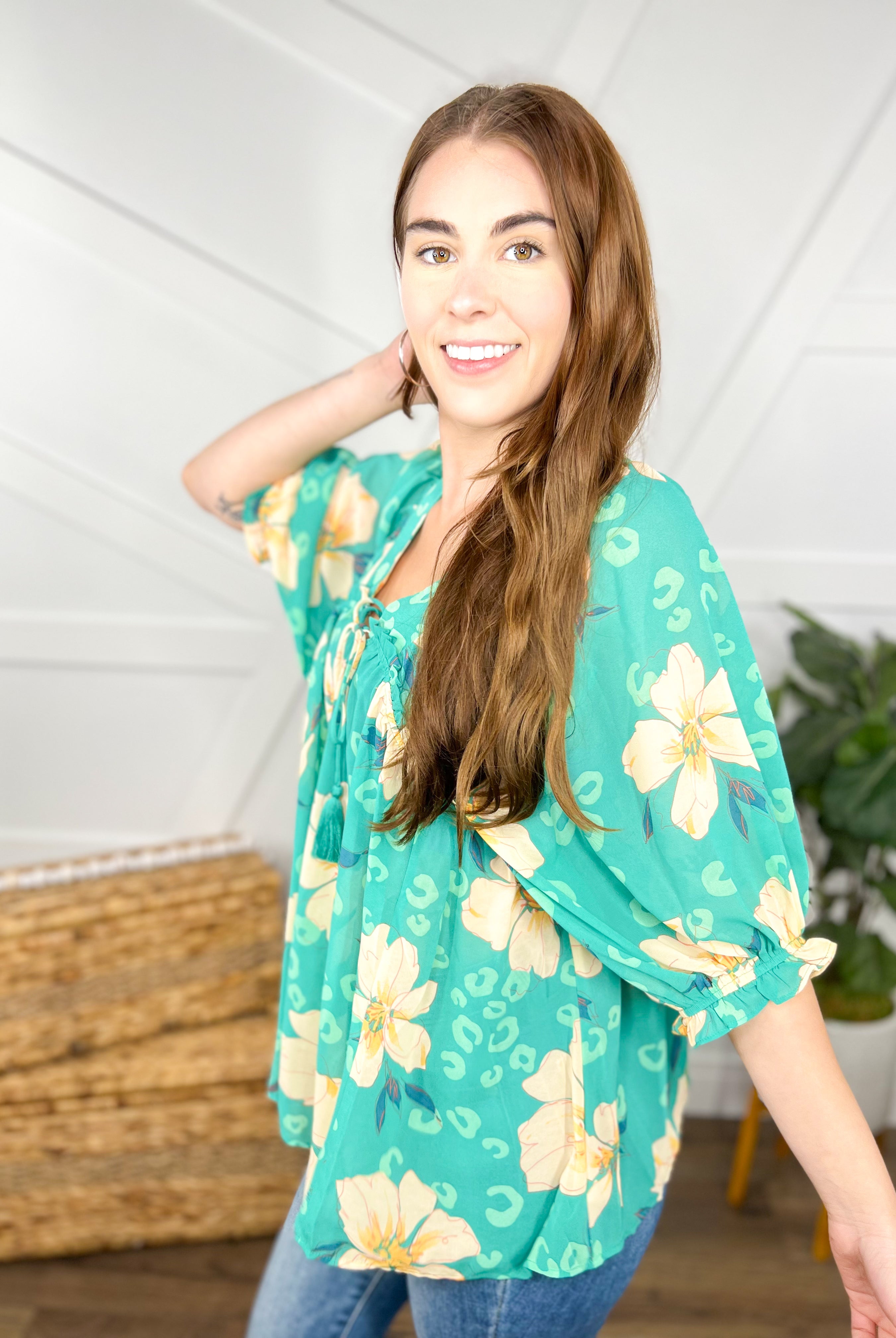 Whimsical Blouse Top-110 Short Sleeve Top-Easel-Heathered Boho Boutique, Women's Fashion and Accessories in Palmetto, FL