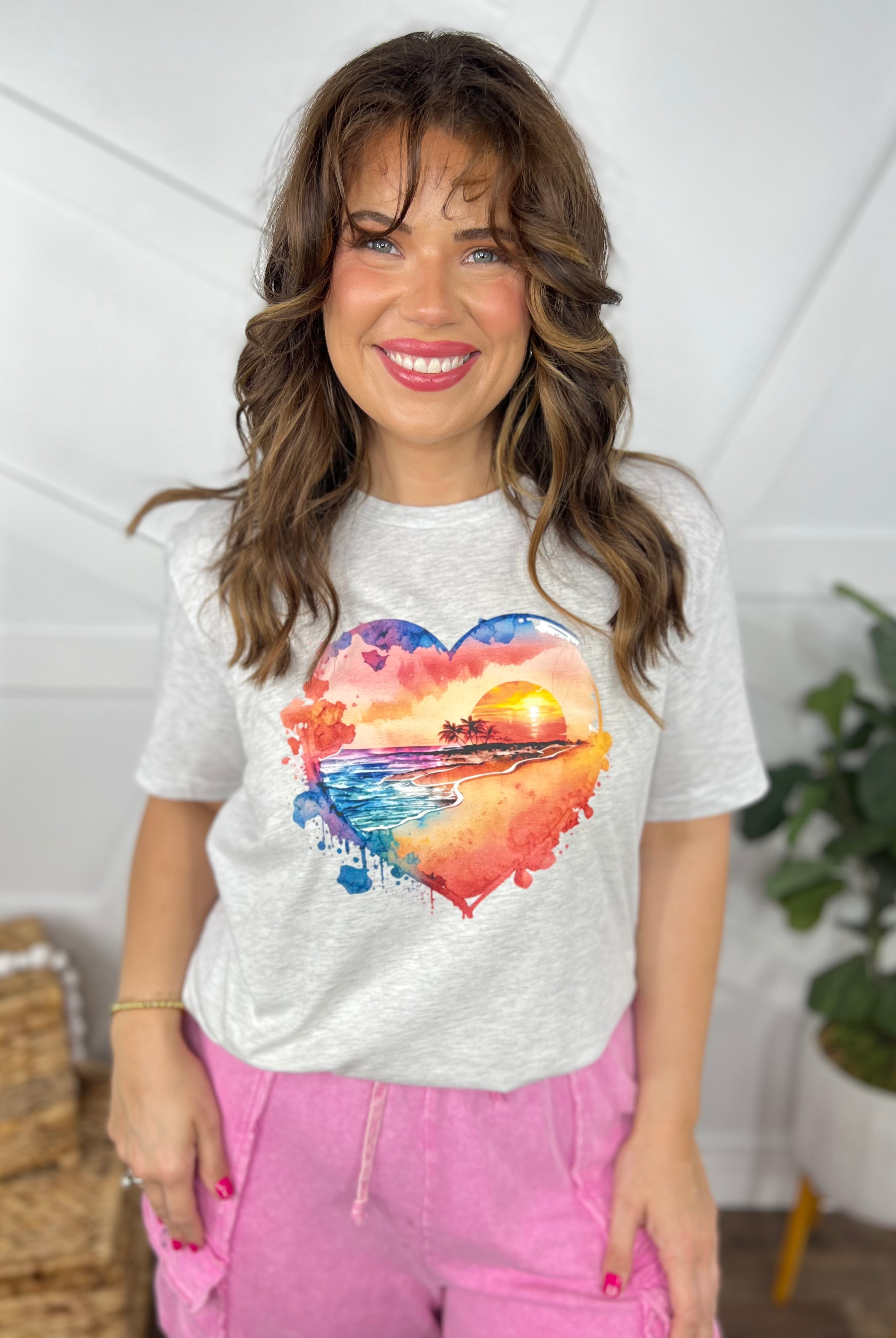 Beach Sunset in my Heart Graphic Tee-130 Graphic Tees-Handmade by Heather-Heathered Boho Boutique, Women's Fashion and Accessories in Palmetto, FL