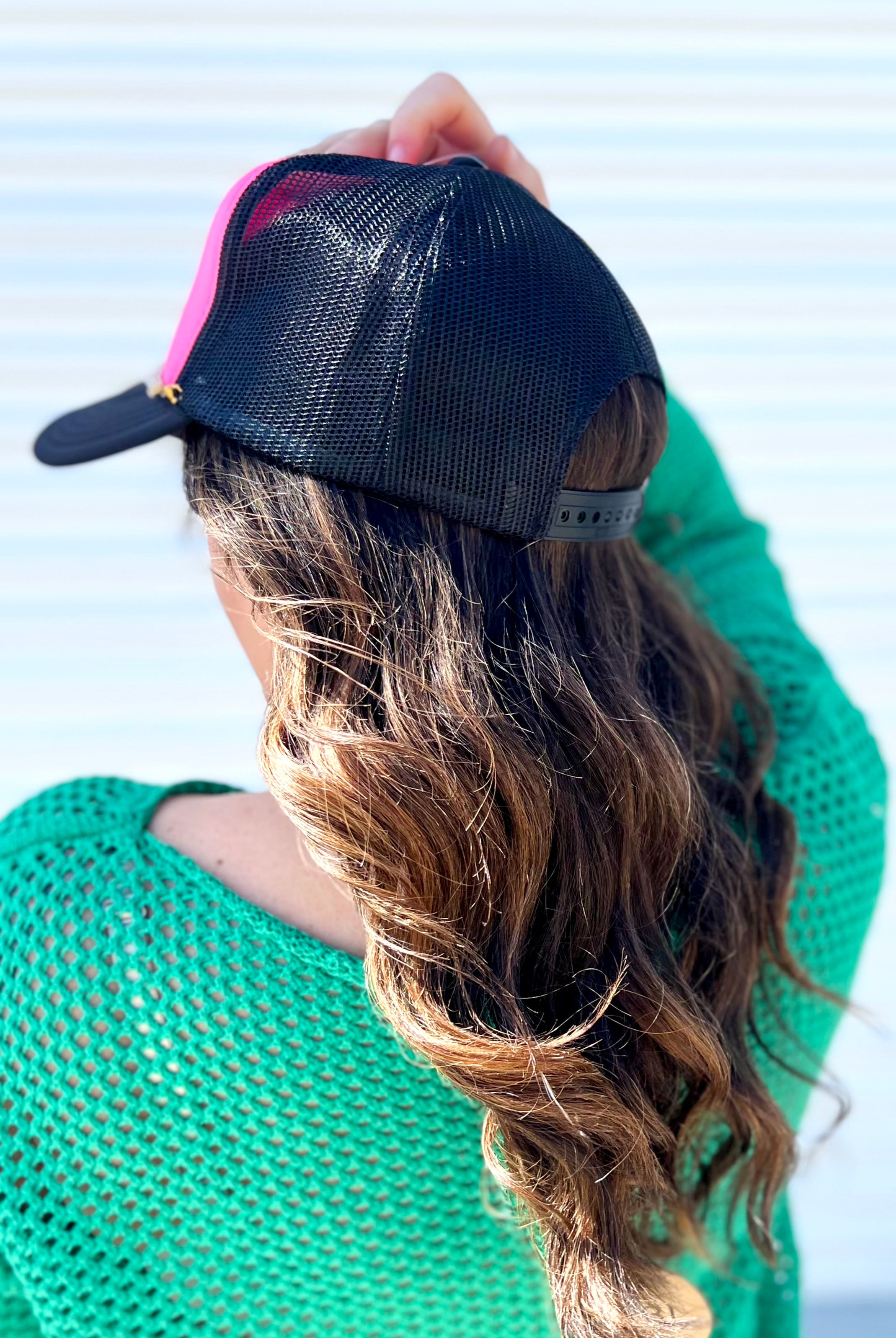 Neon Pink Butterfly Trucker Hat-330 Headwear-Summer Tees-Heathered Boho Boutique, Women's Fashion and Accessories in Palmetto, FL