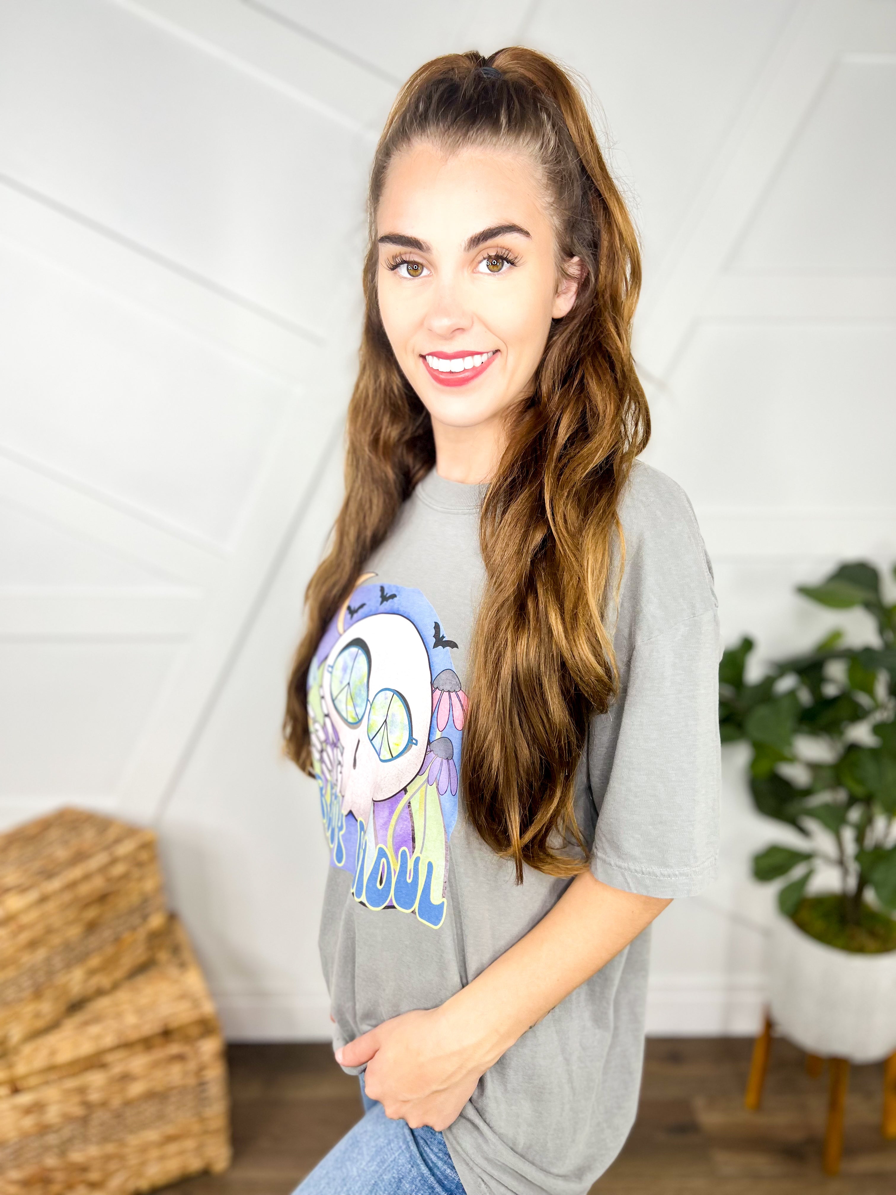 Groovy Ghoul Graphic Tee-130 Graphic Tees-Heathered Boho-Heathered Boho Boutique, Women's Fashion and Accessories in Palmetto, FL