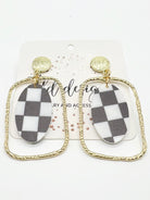 Game Day Gold Framed Checkered Earrings-310 Jewelry-TLD DESIGNS-Heathered Boho Boutique, Women's Fashion and Accessories in Palmetto, FL