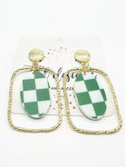 Game Day Gold Framed Checkered Earrings-310 Jewelry-TLD DESIGNS-Heathered Boho Boutique, Women's Fashion and Accessories in Palmetto, FL