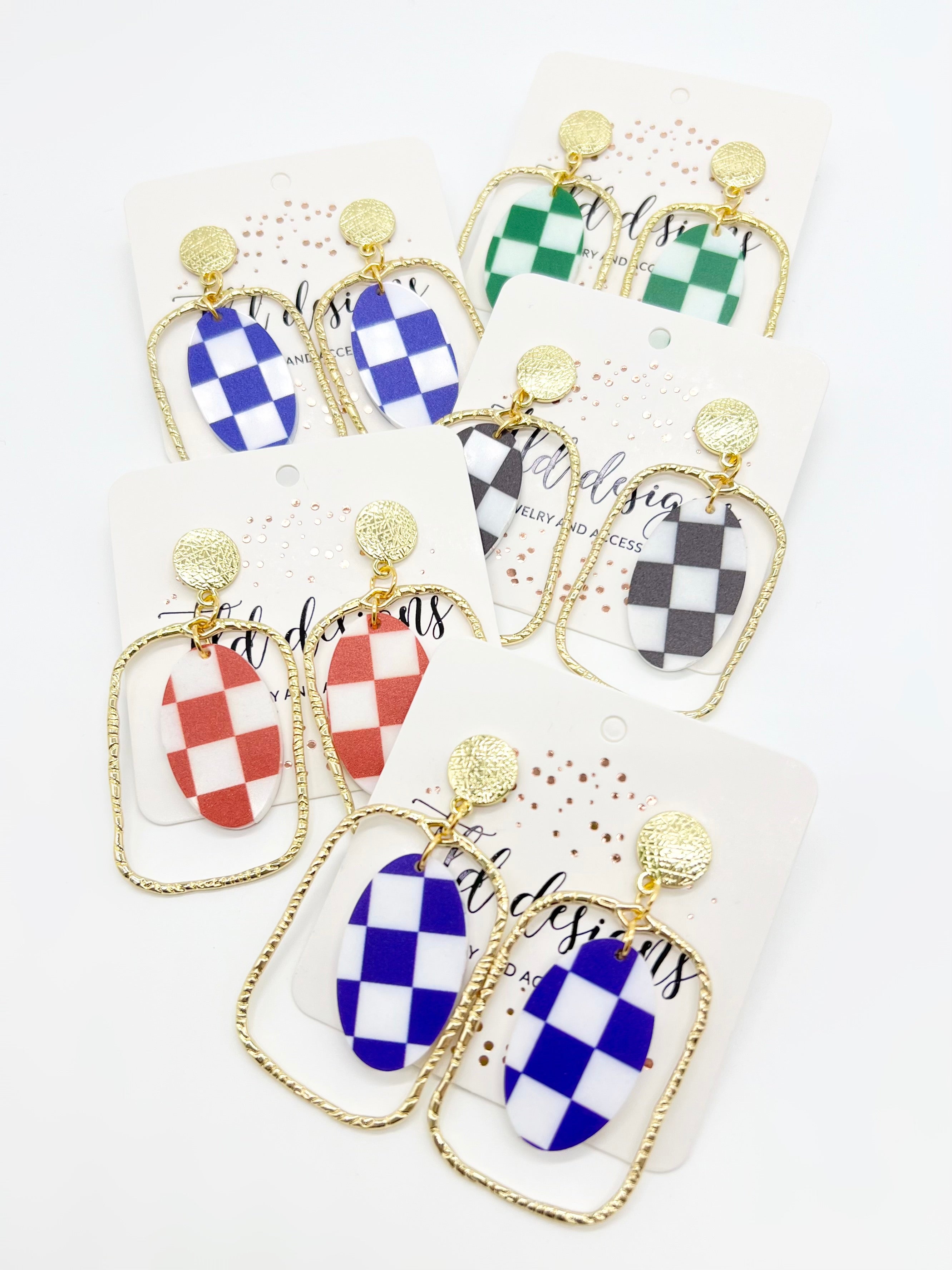 Game Day Gold Framed Checkered Earrings-310 Jewelry-TLD DESIGNS-Heathered Boho Boutique, Women's Fashion and Accessories in Palmetto, FL