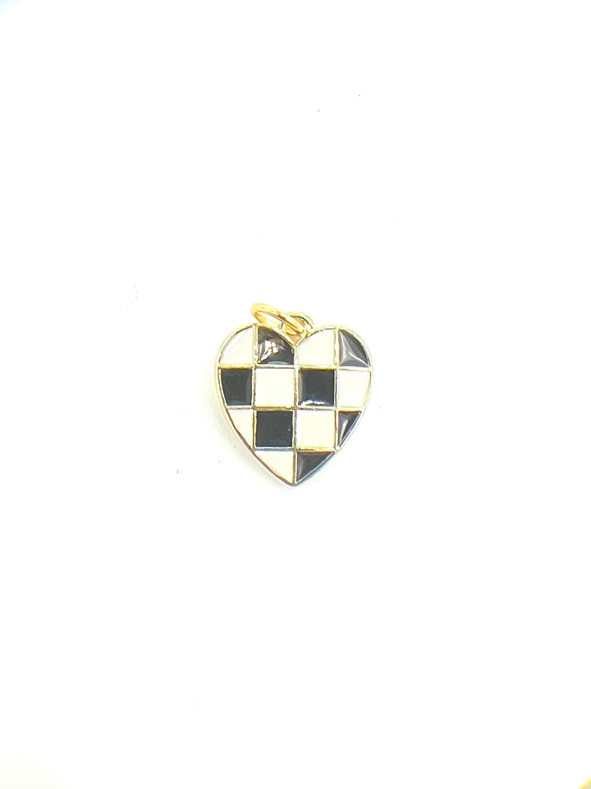 Game Day Black Checkered Heart Charm-310 Jewelry-TLD DESIGNS-Heathered Boho Boutique, Women's Fashion and Accessories in Palmetto, FL