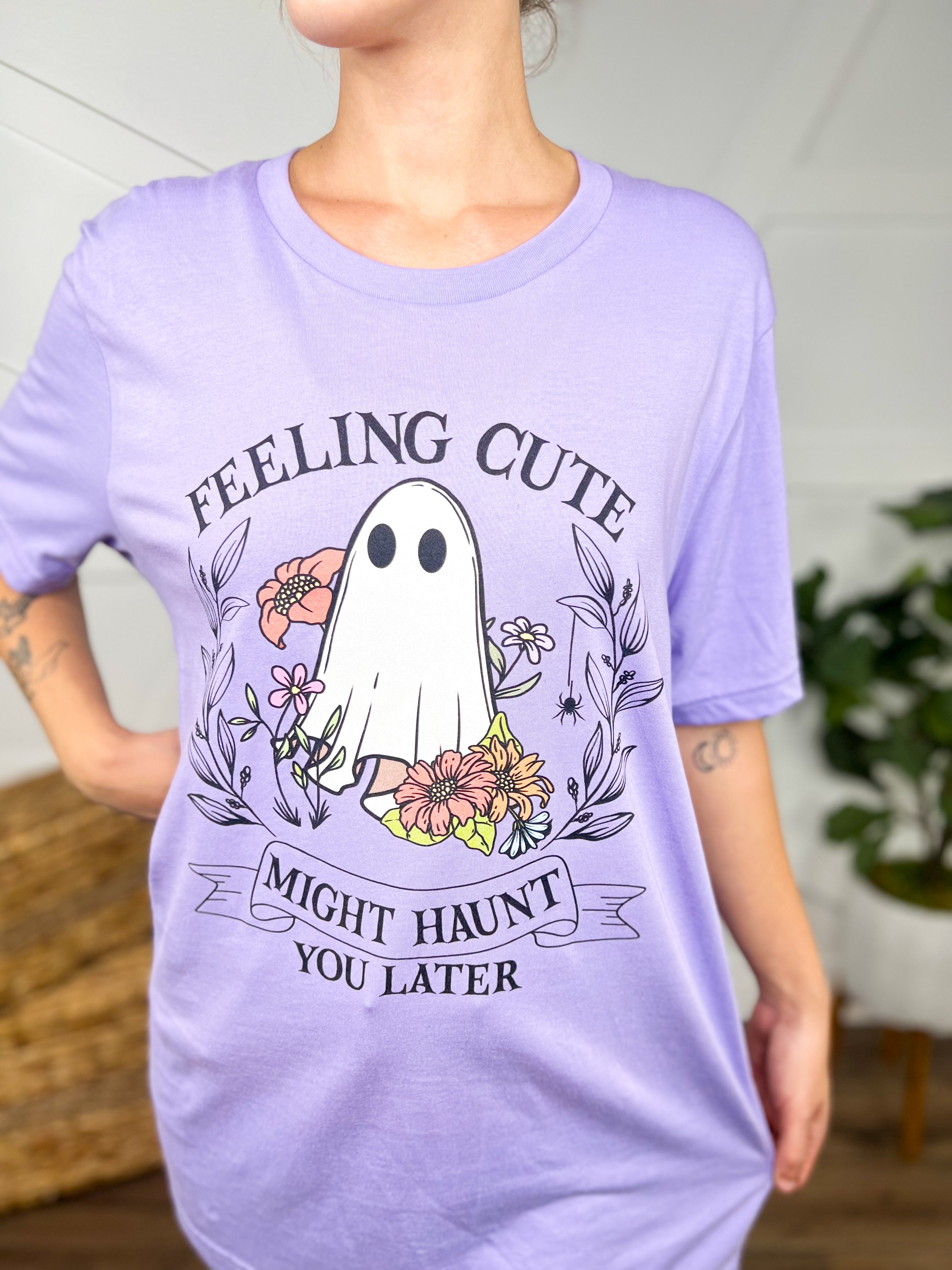 Feeling Cute Ghost Graphic Tee-130 Graphic Tees-Heathered Boho-Heathered Boho Boutique, Women's Fashion and Accessories in Palmetto, FL