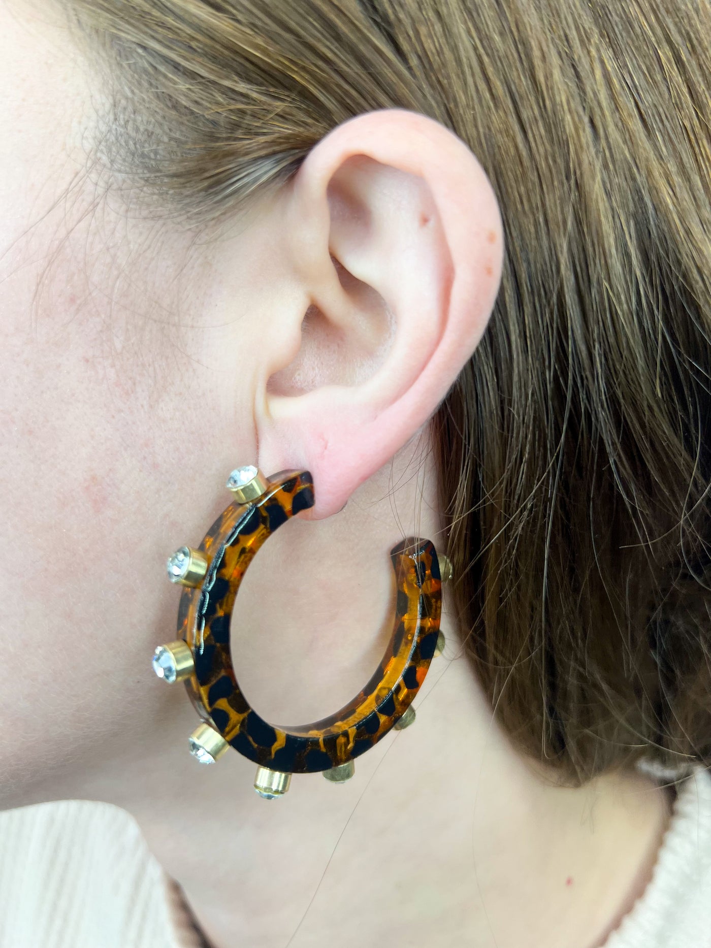Renee Resin and Rhinestone Hoop Earrings