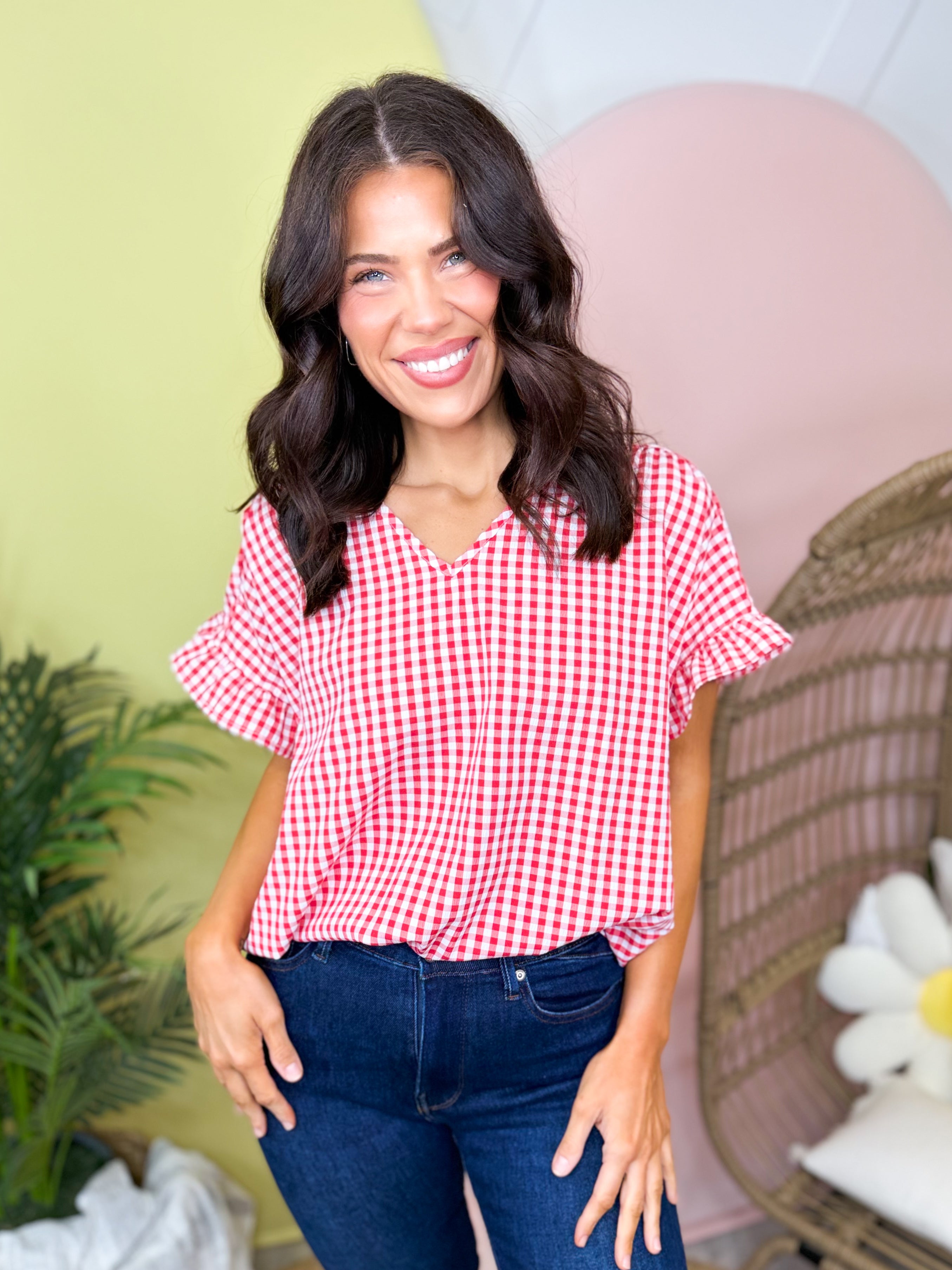 Picnic Date Ruffle Top-110 SHORT SLEEVE TOP-HEIMISH-Heathered Boho Boutique, Women's Fashion and Accessories in Palmetto, FL