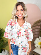 Blush Garden Button Blouse-110 SHORT SLEEVE TOP-HEIMISH-Heathered Boho Boutique, Women's Fashion and Accessories in Palmetto, FL