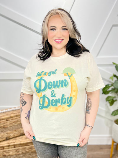 Let's Get Down & Derby Graphic Tee-110 Short Sleeve Top-Heathered Boho-Heathered Boho Boutique, Women's Fashion and Accessories in Palmetto, FL