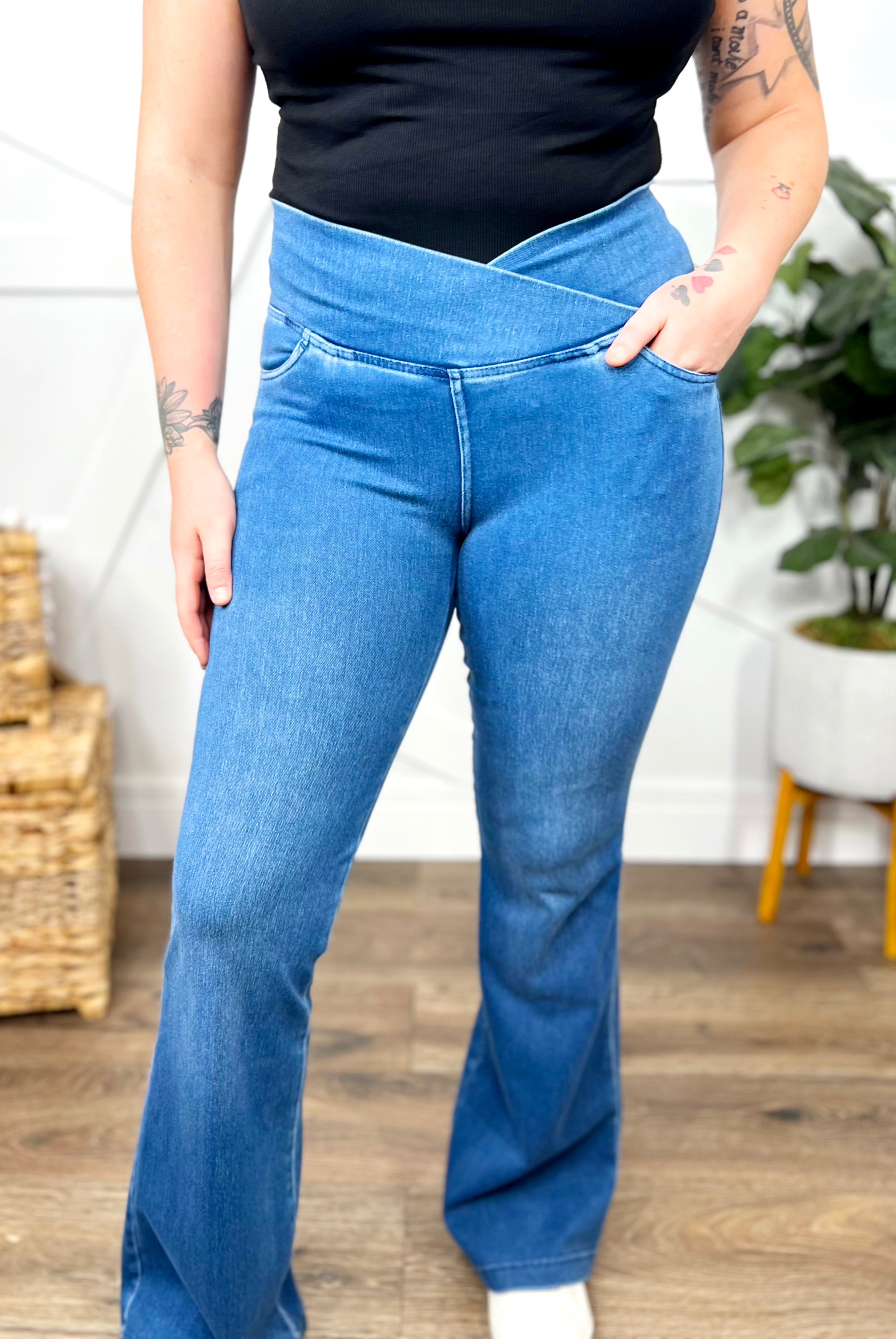 Like Magic Stretch Denim Flare Pants-150 PANTS-Rae Mode-Heathered Boho Boutique, Women's Fashion and Accessories in Palmetto, FL