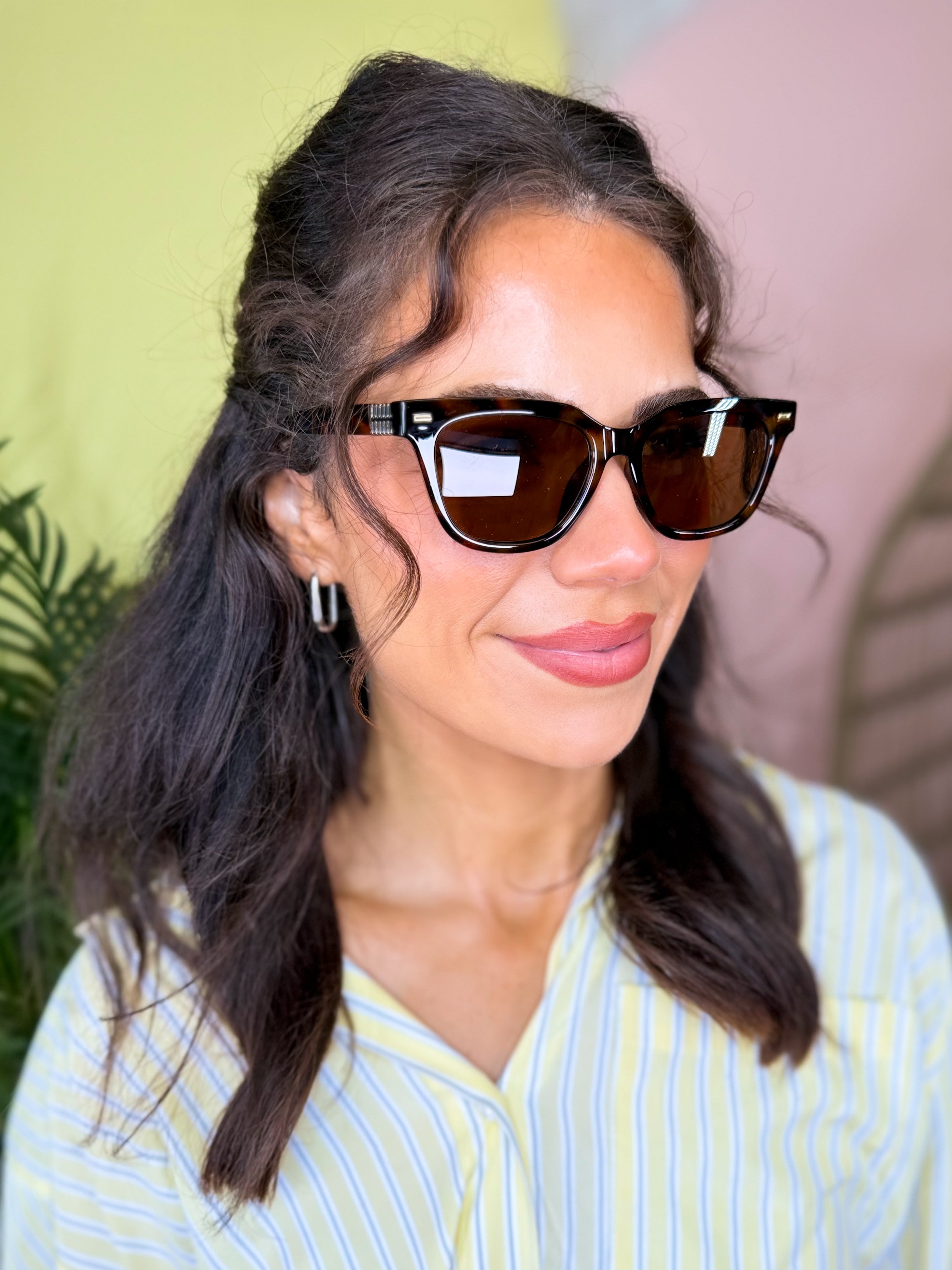 Gold Accent Bold Square Frame Sunglasses-340 Other Accessories-Fame Accessories-Heathered Boho Boutique, Women's Fashion and Accessories in Palmetto, FL