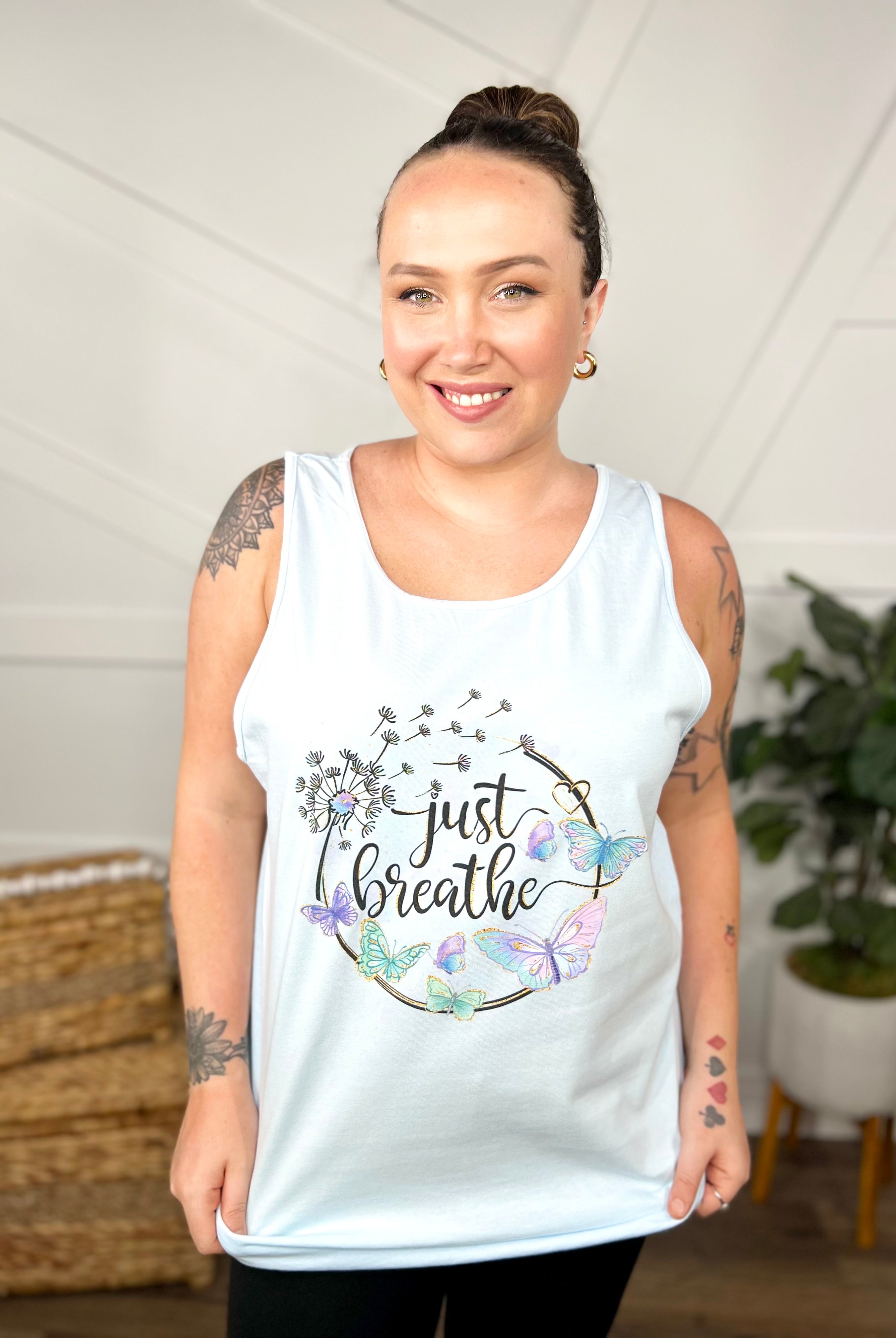 Just Breath Graphic Tank-100 Tank/Crop Tops-Heathered Boho-Heathered Boho Boutique, Women's Fashion and Accessories in Palmetto, FL