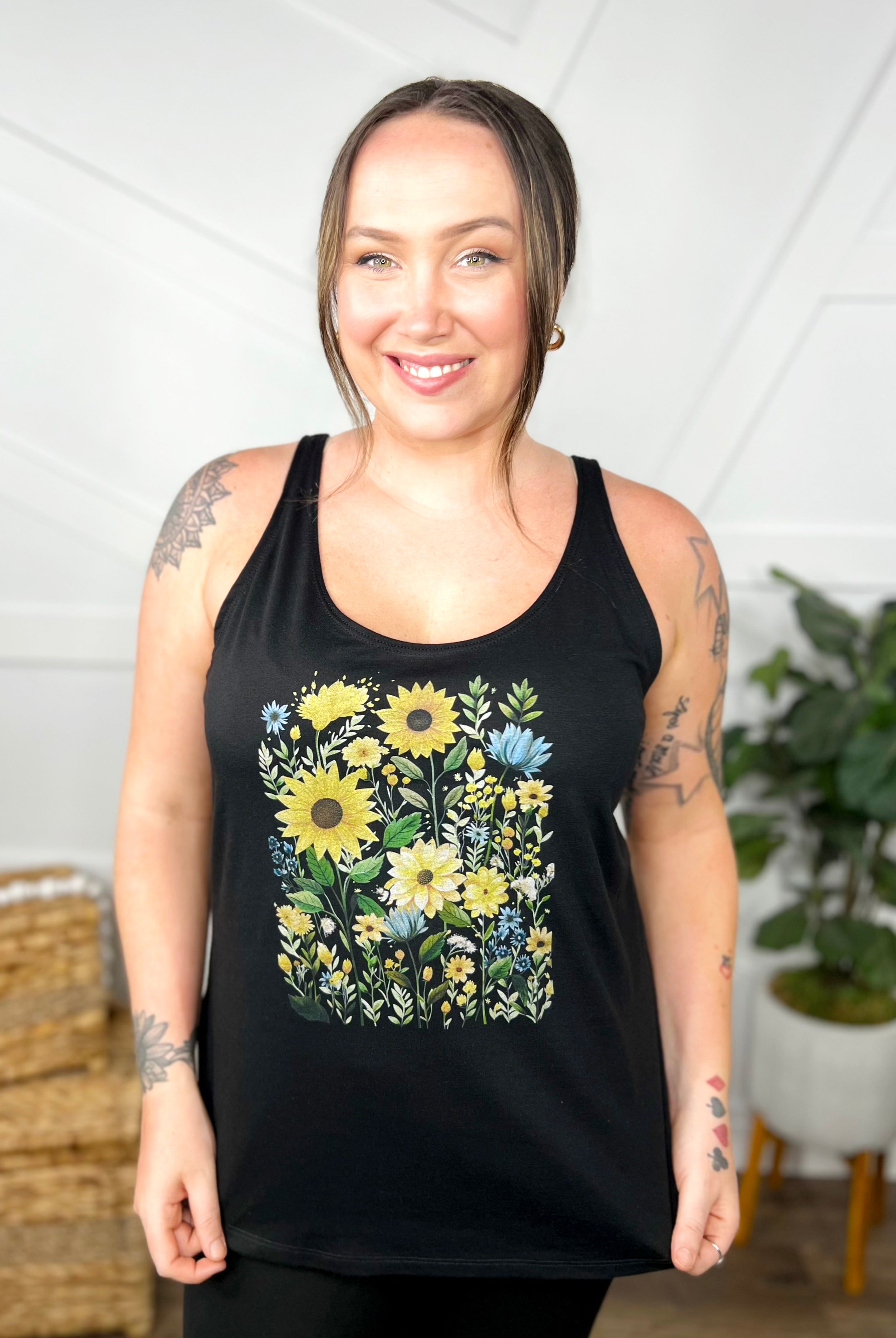 Sunflower Garden Graphic Tank-100 Tank/Crop Tops-Heathered Boho-Heathered Boho Boutique, Women's Fashion and Accessories in Palmetto, FL