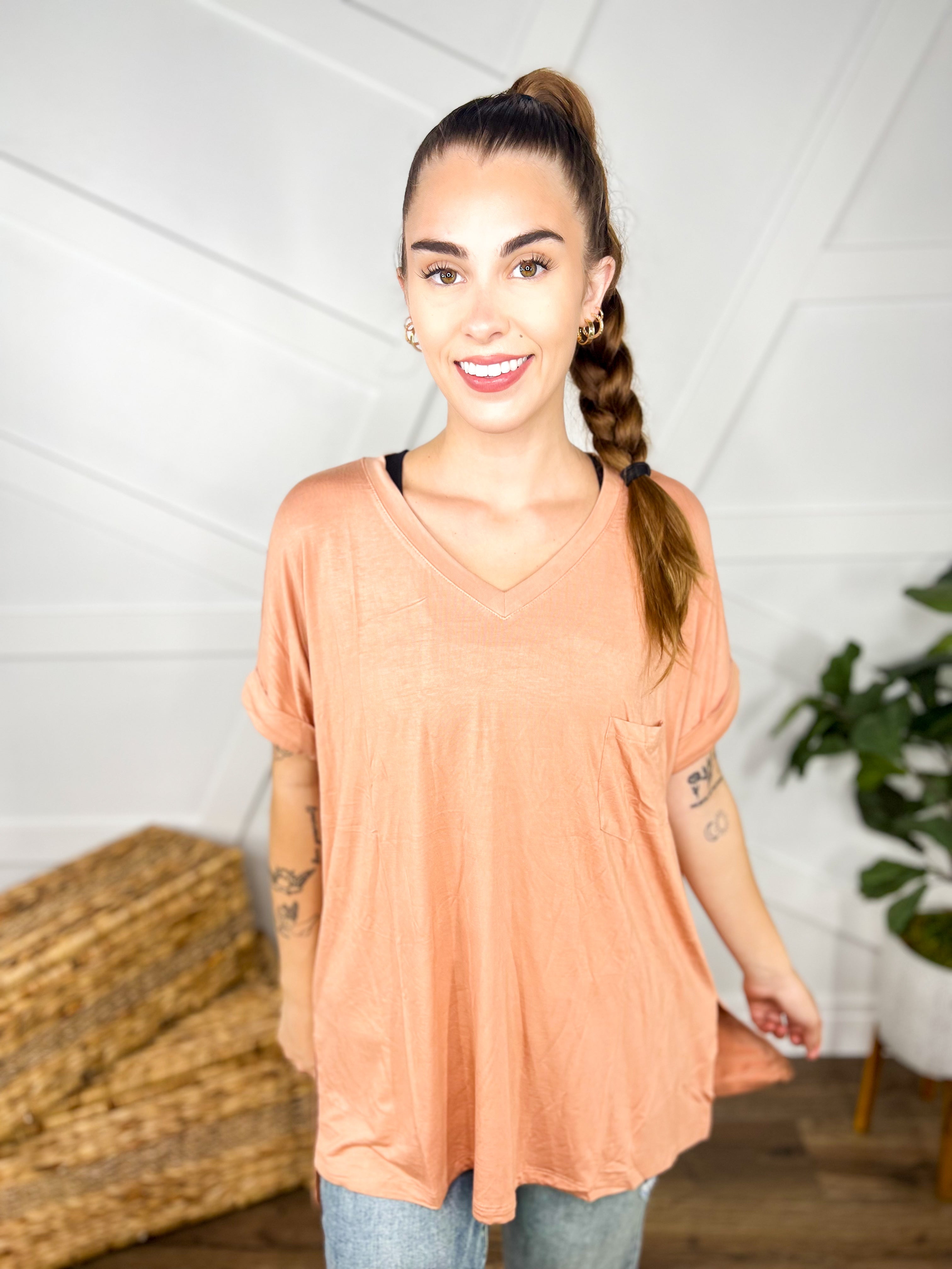 Primary Basic Tee-110 Short Sleeve Top-Rae Mode-Heathered Boho Boutique, Women's Fashion and Accessories in Palmetto, FL