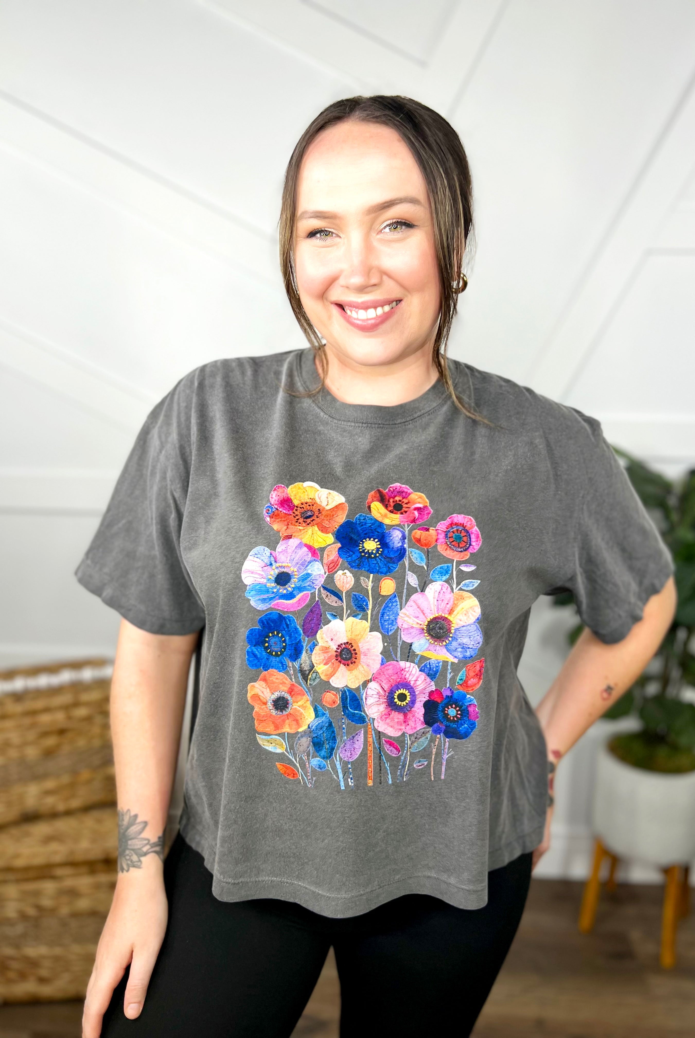 Watercolor Wildflower Graphic Tee-130 Graphic Tees-Heathered Boho-Heathered Boho Boutique, Women's Fashion and Accessories in Palmetto, FL