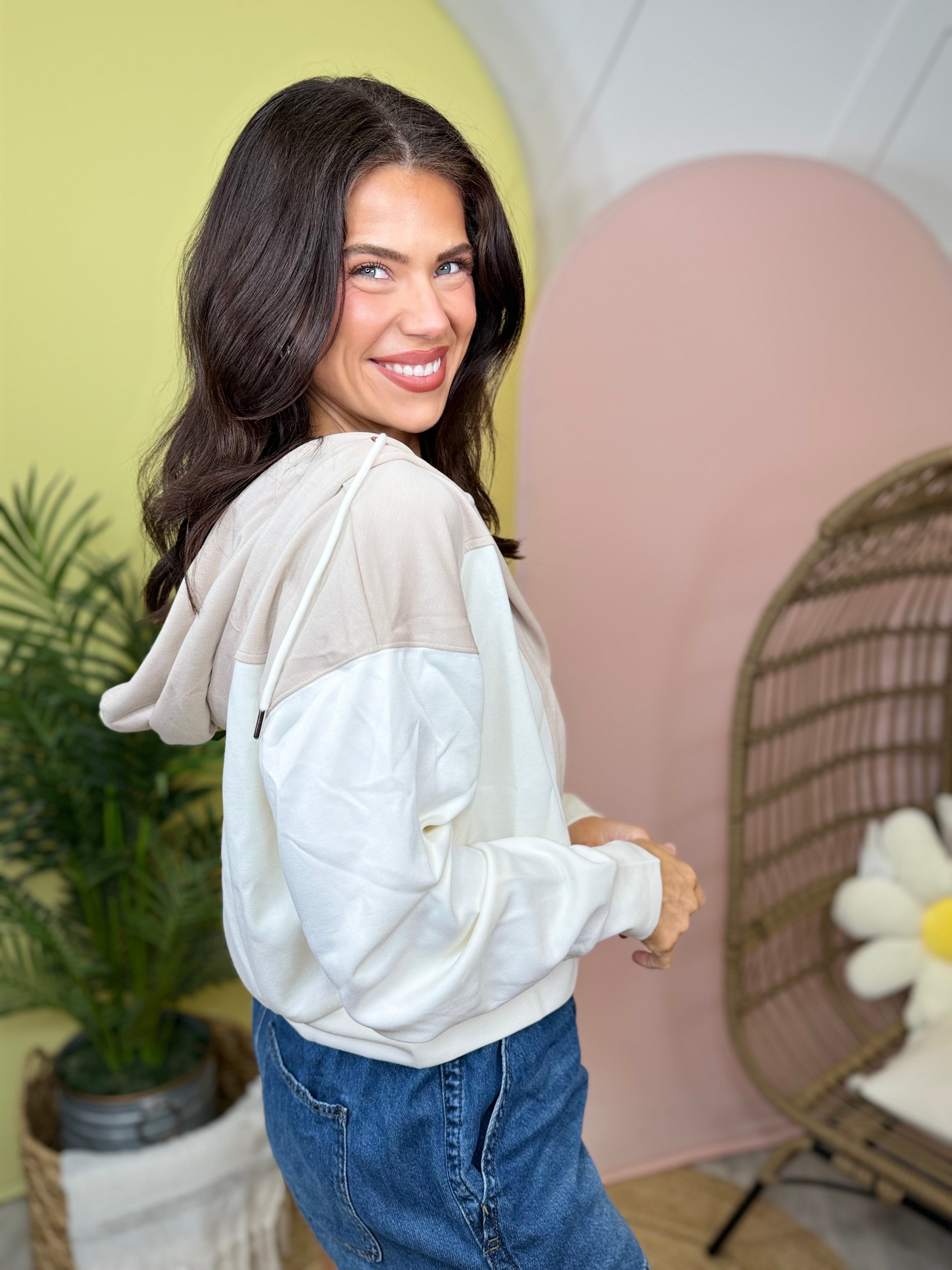 Neutral Energy Zip Up Hoodie-210 HOODIES-WHITE BIRCH-Heathered Boho Boutique, Women's Fashion and Accessories in Palmetto, FL