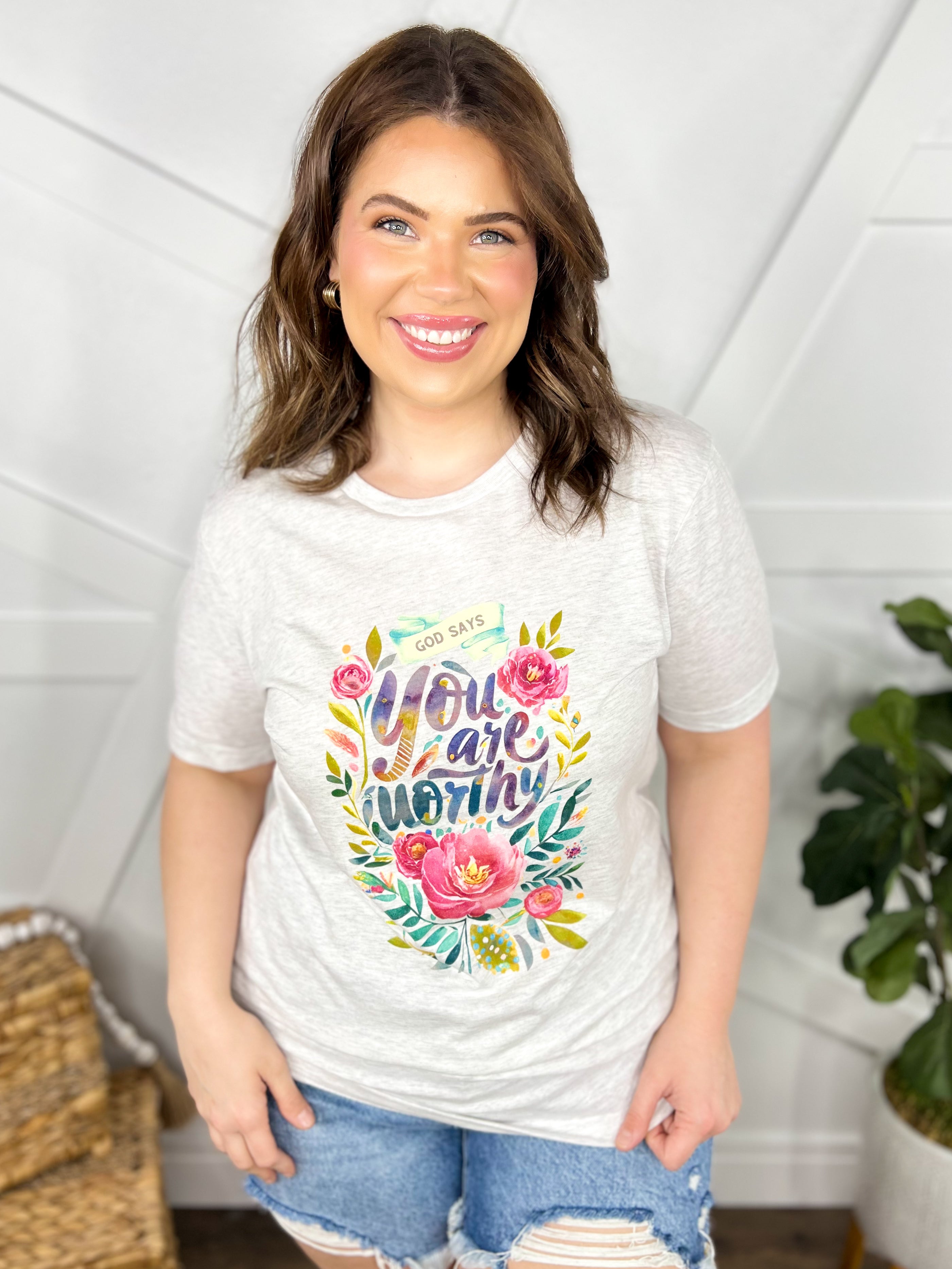You Are Worthy Graphic Tee-Graphic Tees + Sweaters-Heathered Boho-Heathered Boho Boutique, Women's Fashion and Accessories in Palmetto, FL