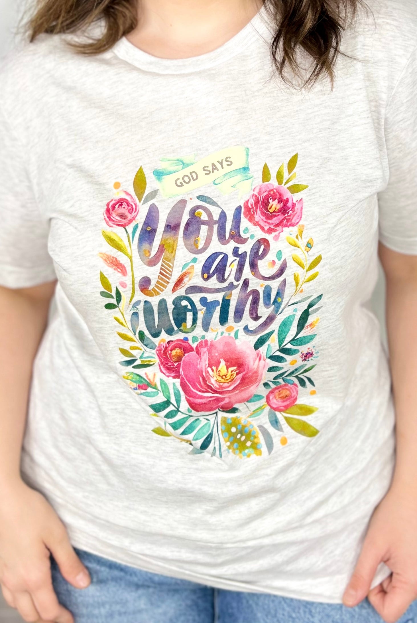 You Are Worthy Graphic Tee-Graphic Tees + Sweaters-Heathered Boho-Heathered Boho Boutique, Women's Fashion and Accessories in Palmetto, FL