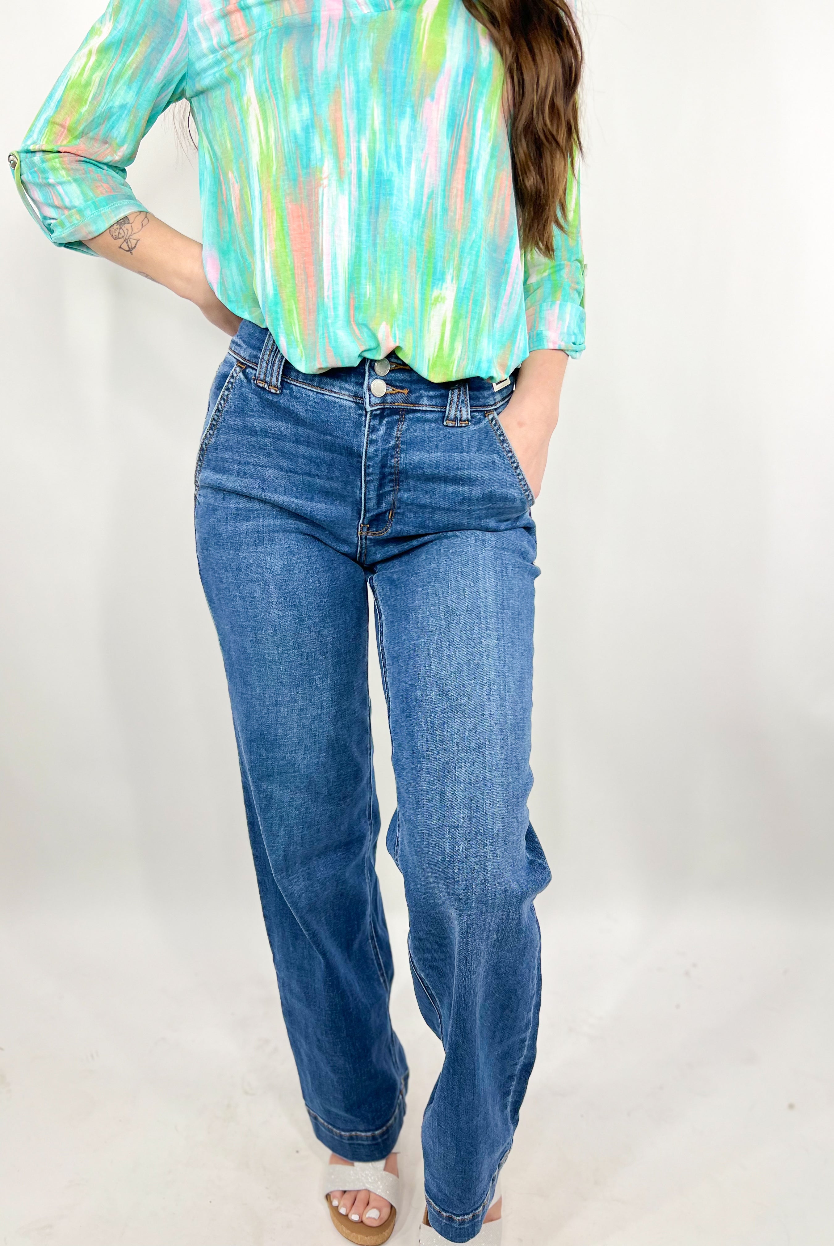 RESTOCK: Double Trouble Trouser Wide Leg Jean by Judy Blue-190 Jeans-Judy Blue-Heathered Boho Boutique, Women's Fashion and Accessories in Palmetto, FL