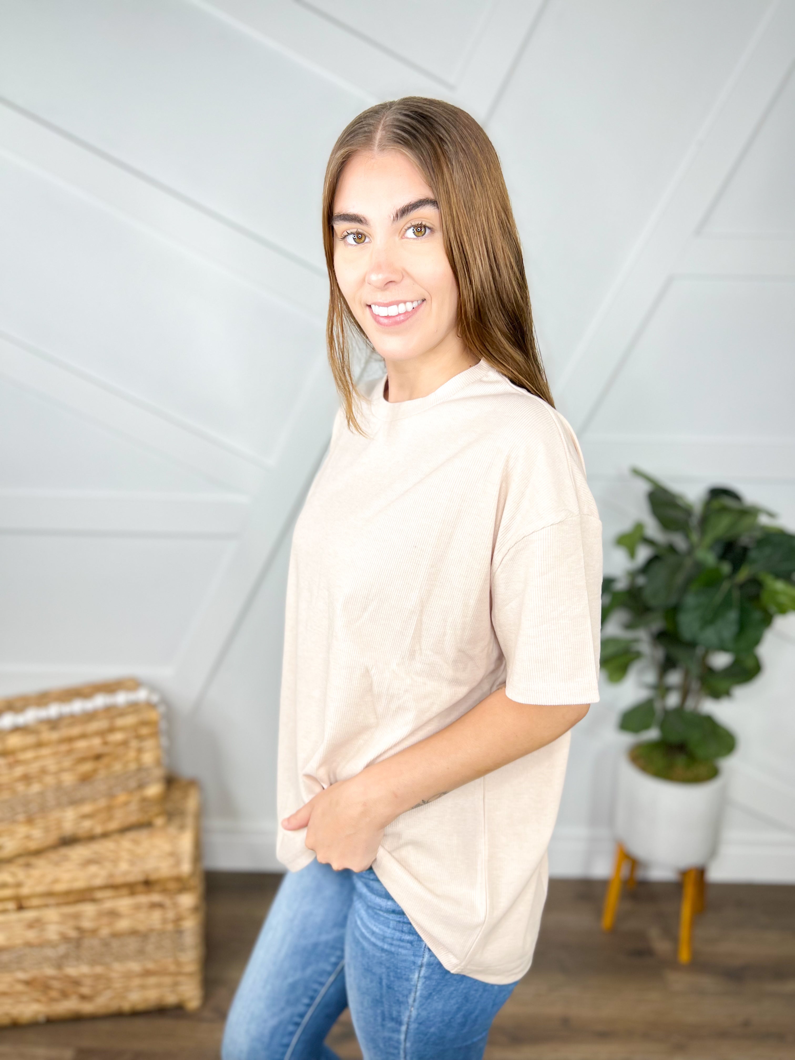 Flying High Top-110 Short Sleeve Top-White Birch-Heathered Boho Boutique, Women's Fashion and Accessories in Palmetto, FL