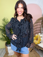 Parisian Dots Ruffle Blouse-120 LONG SLEEVE TOPS-ODDI-Heathered Boho Boutique, Women's Fashion and Accessories in Palmetto, FL