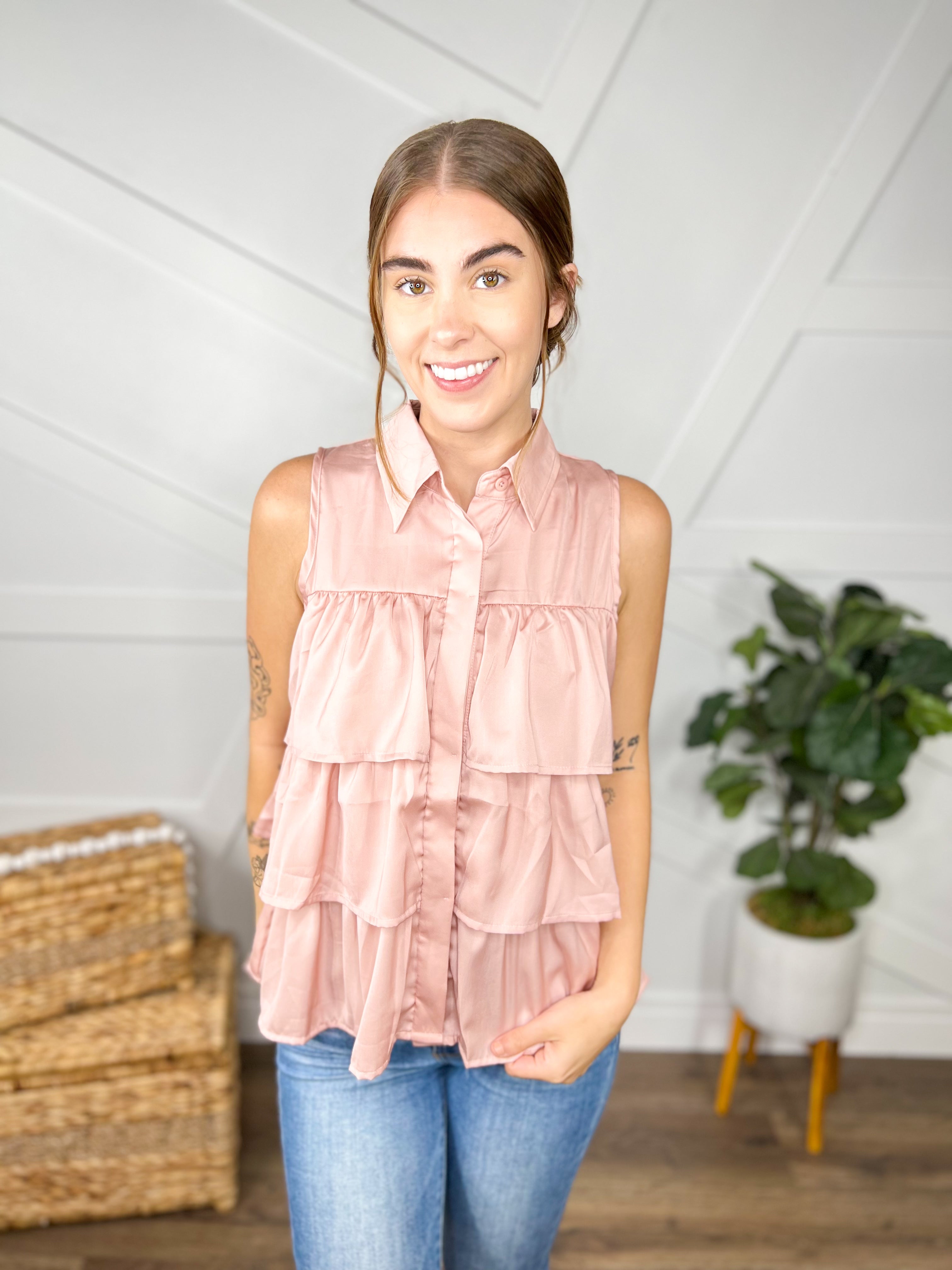 Andrea Ruffle Top-110 Short Sleeve Top-Southern Grace-Heathered Boho Boutique, Women's Fashion and Accessories in Palmetto, FL