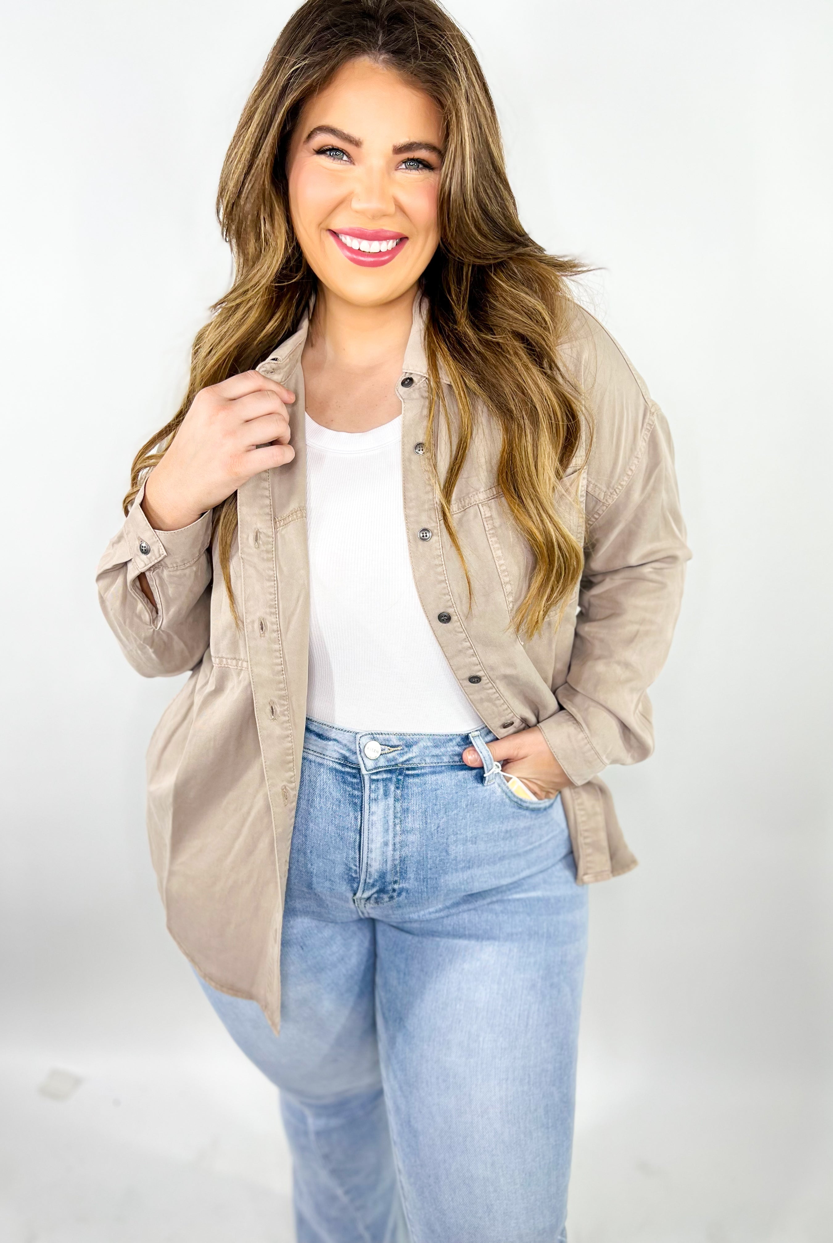 Not Your Boyfriend's Button Down Top-120 Long Sleeve Tops-Risen Jeans-Heathered Boho Boutique, Women's Fashion and Accessories in Palmetto, FL