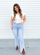 With a Twist Flare Jeans-190 Jeans-Risen Jeans-Heathered Boho Boutique, Women's Fashion and Accessories in Palmetto, FL