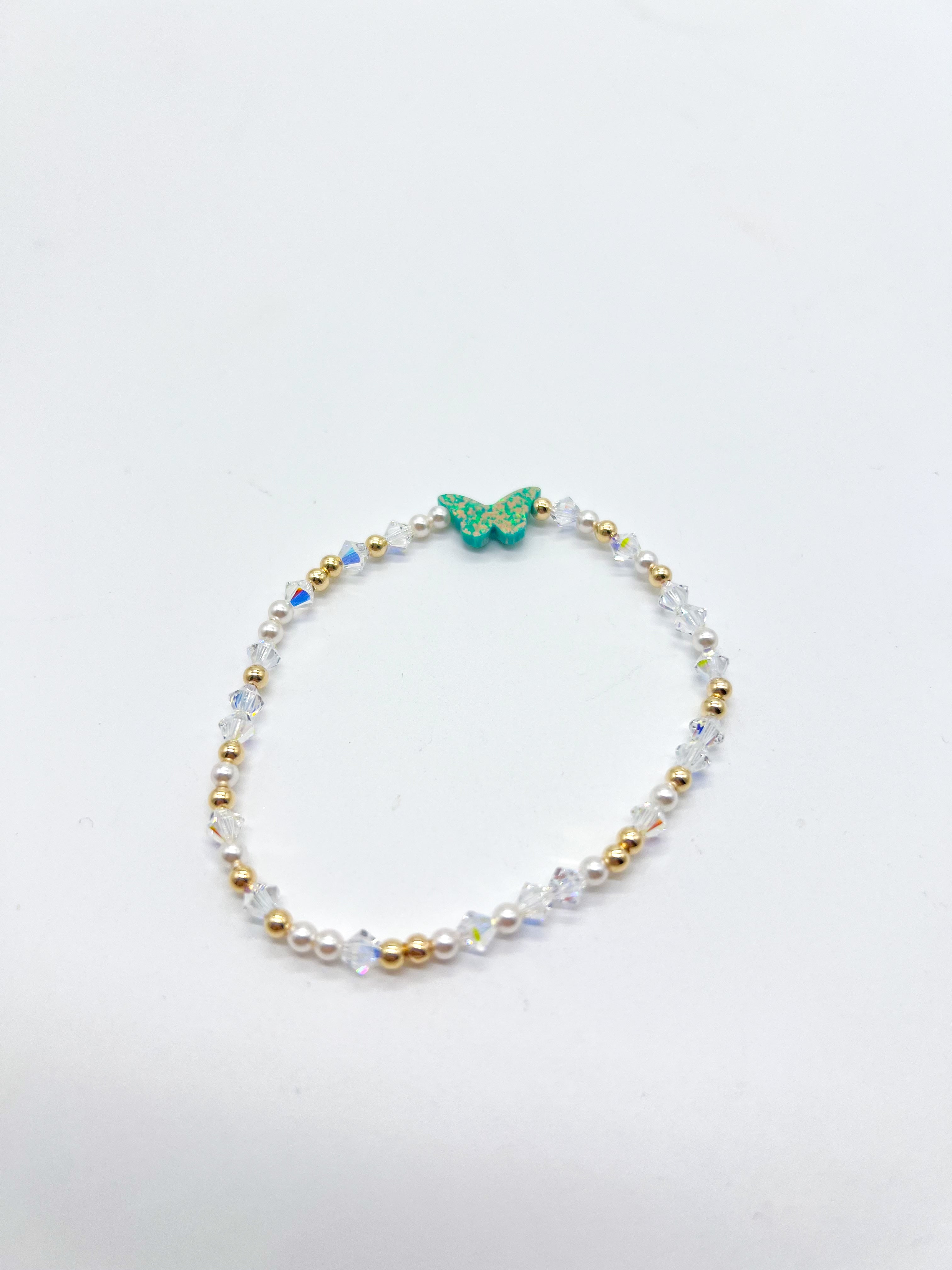 7" Lustrous Opal Butterfly Bracelet-310 Jewelry-Bara Boheme-Heathered Boho Boutique, Women's Fashion and Accessories in Palmetto, FL