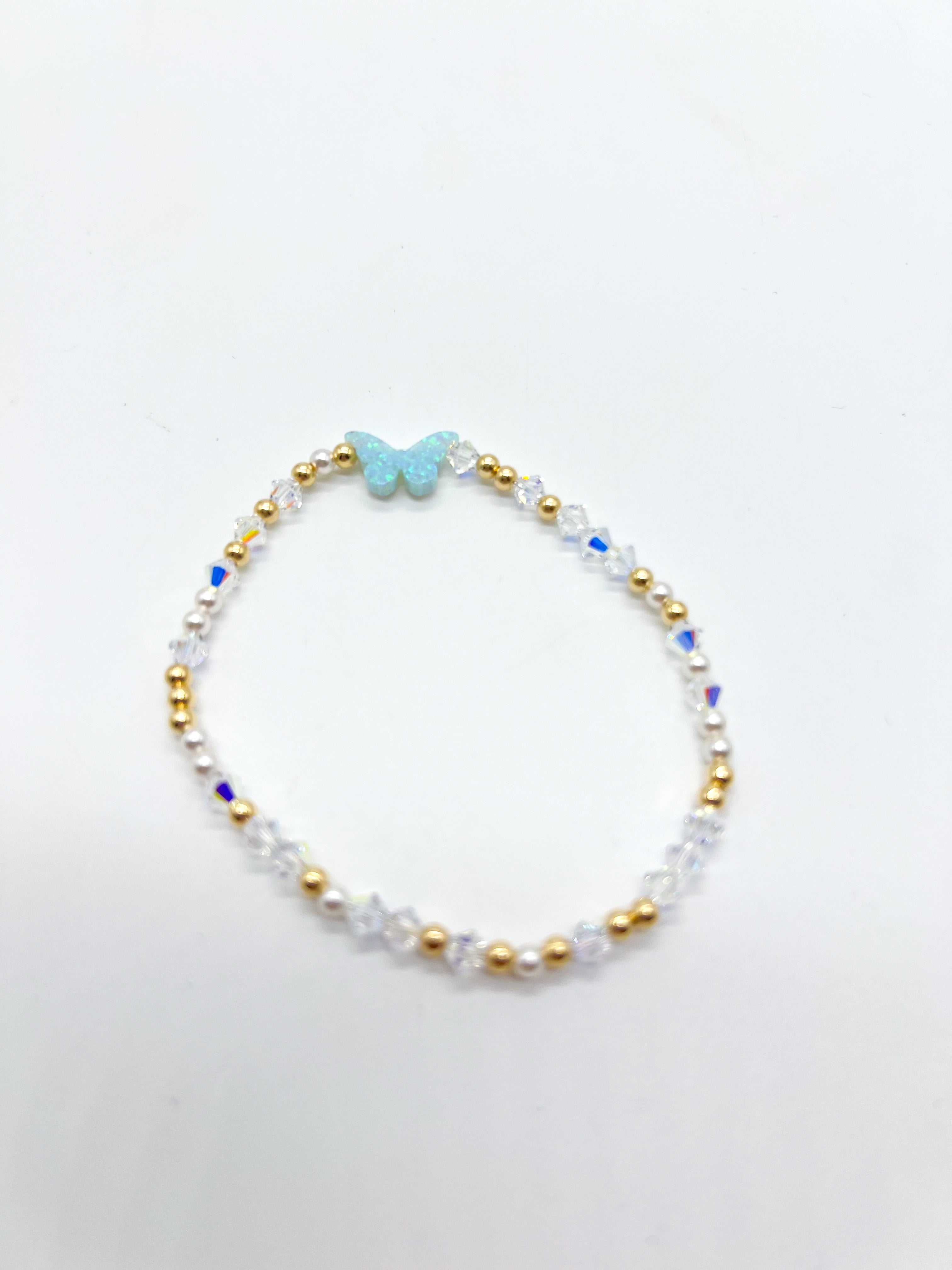 7" Lustrous Opal Butterfly Bracelet-310 Jewelry-Bara Boheme-Heathered Boho Boutique, Women's Fashion and Accessories in Palmetto, FL