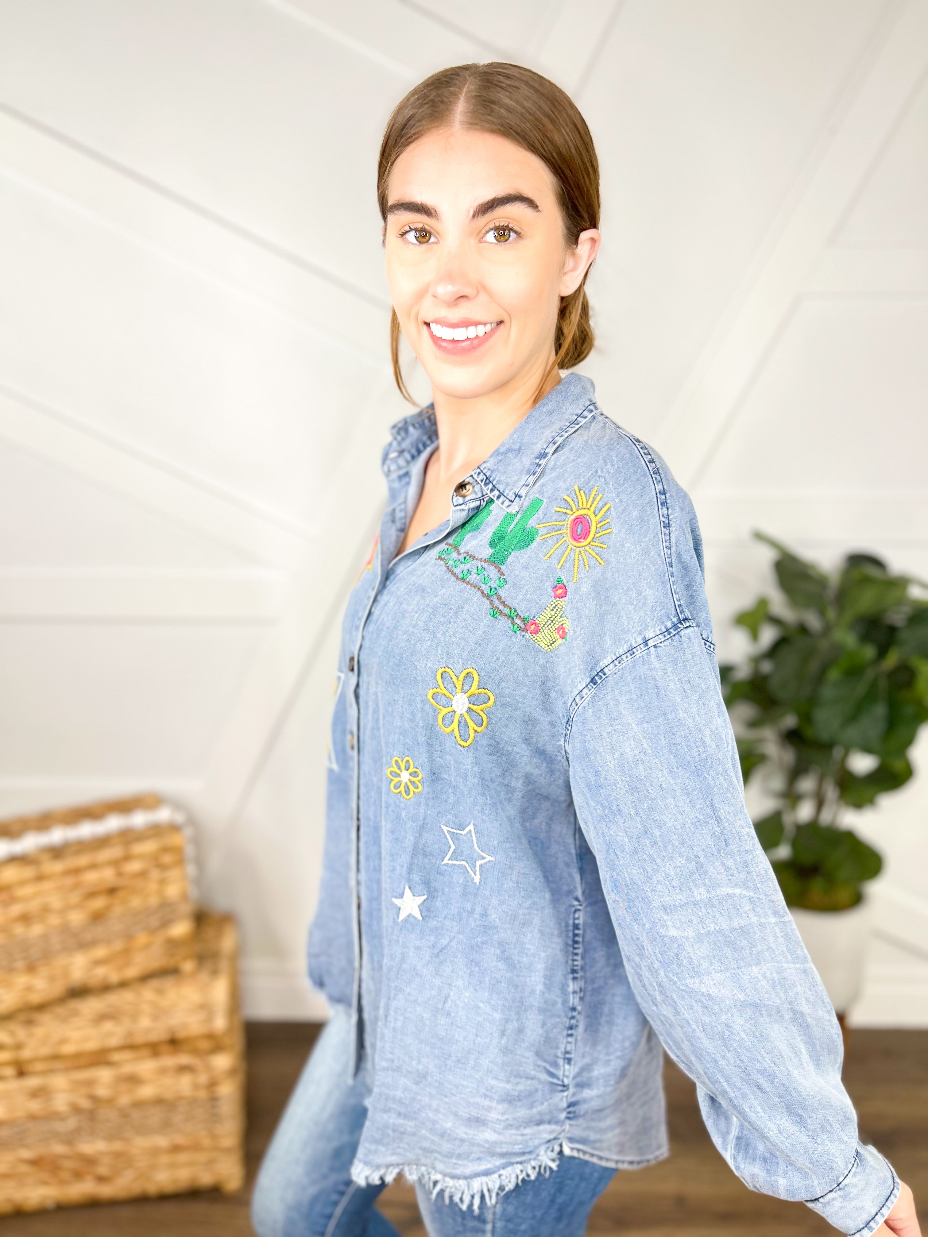 RESTOCK : Once Upon a Time Button Down Top-120 Long Sleeve Tops-BlueVelvet-Heathered Boho Boutique, Women's Fashion and Accessories in Palmetto, FL