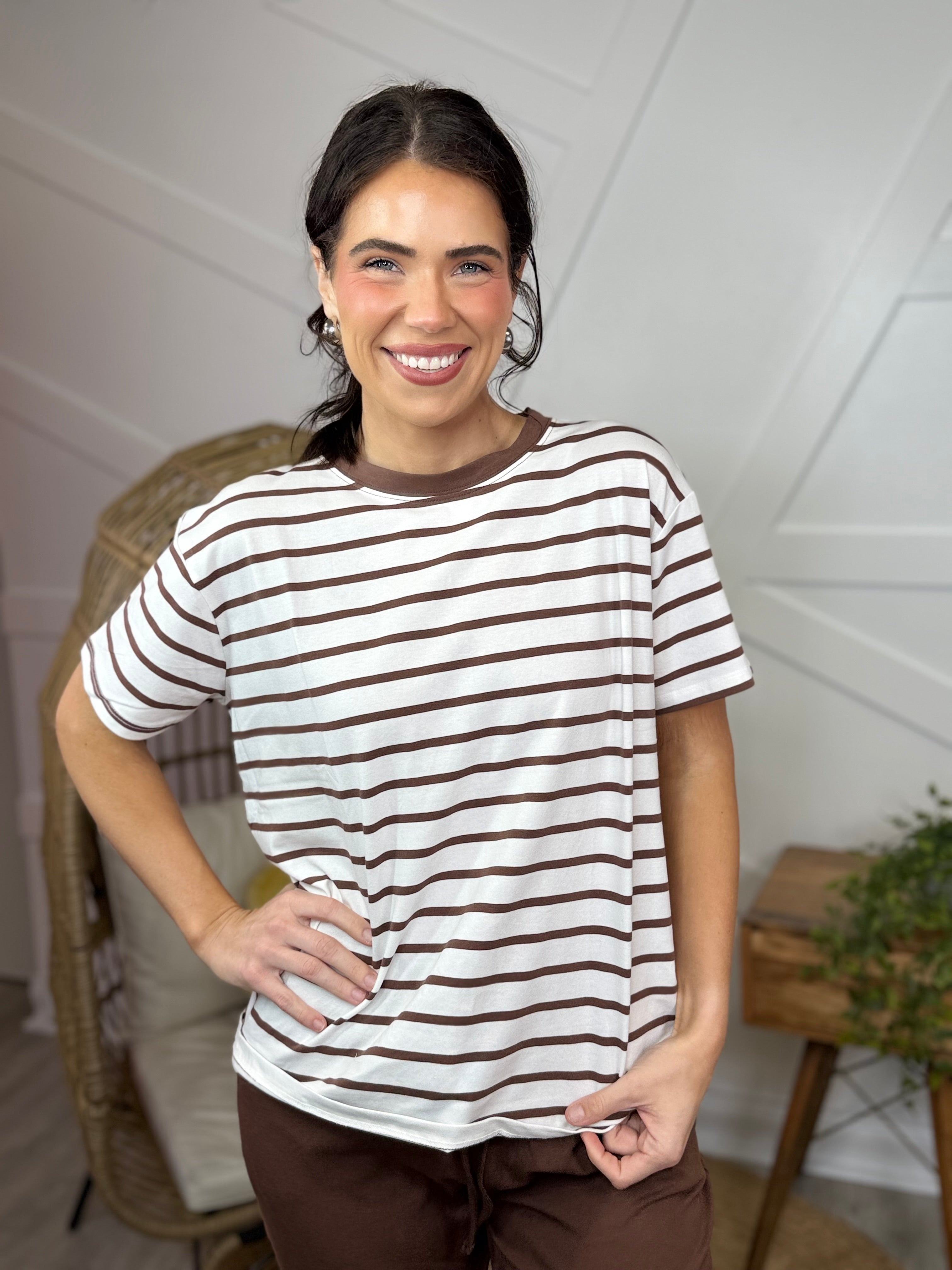 Coastal Line Top-110 SHORT SLEEVE TOP-ZENANA-Heathered Boho Boutique, Women's Fashion and Accessories in Palmetto, FL