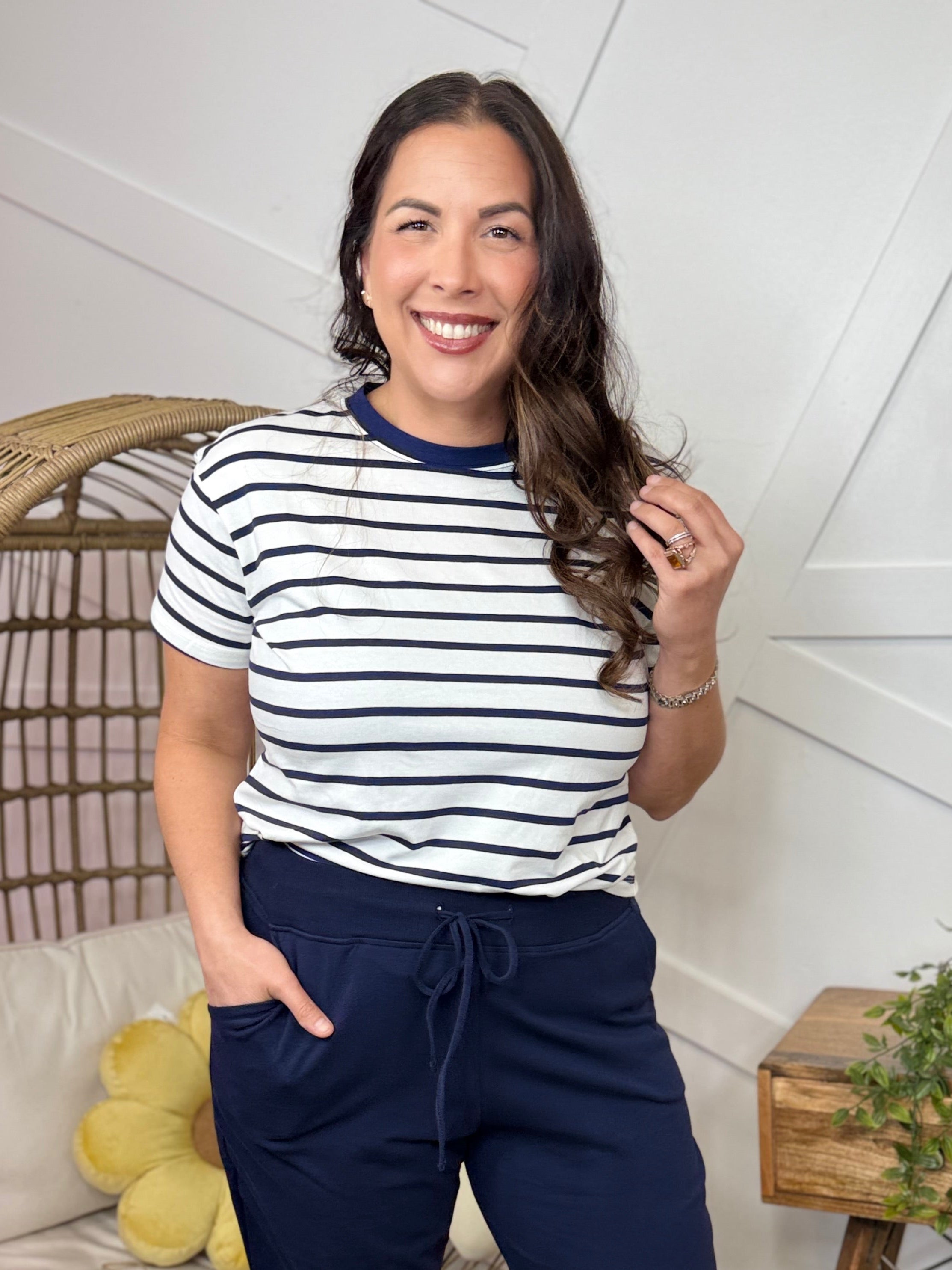 Coastal Line Top-110 SHORT SLEEVE TOP-ZENANA-Heathered Boho Boutique, Women's Fashion and Accessories in Palmetto, FL