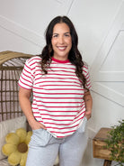 Coastal Line Top-110 SHORT SLEEVE TOP-ZENANA-Heathered Boho Boutique, Women's Fashion and Accessories in Palmetto, FL