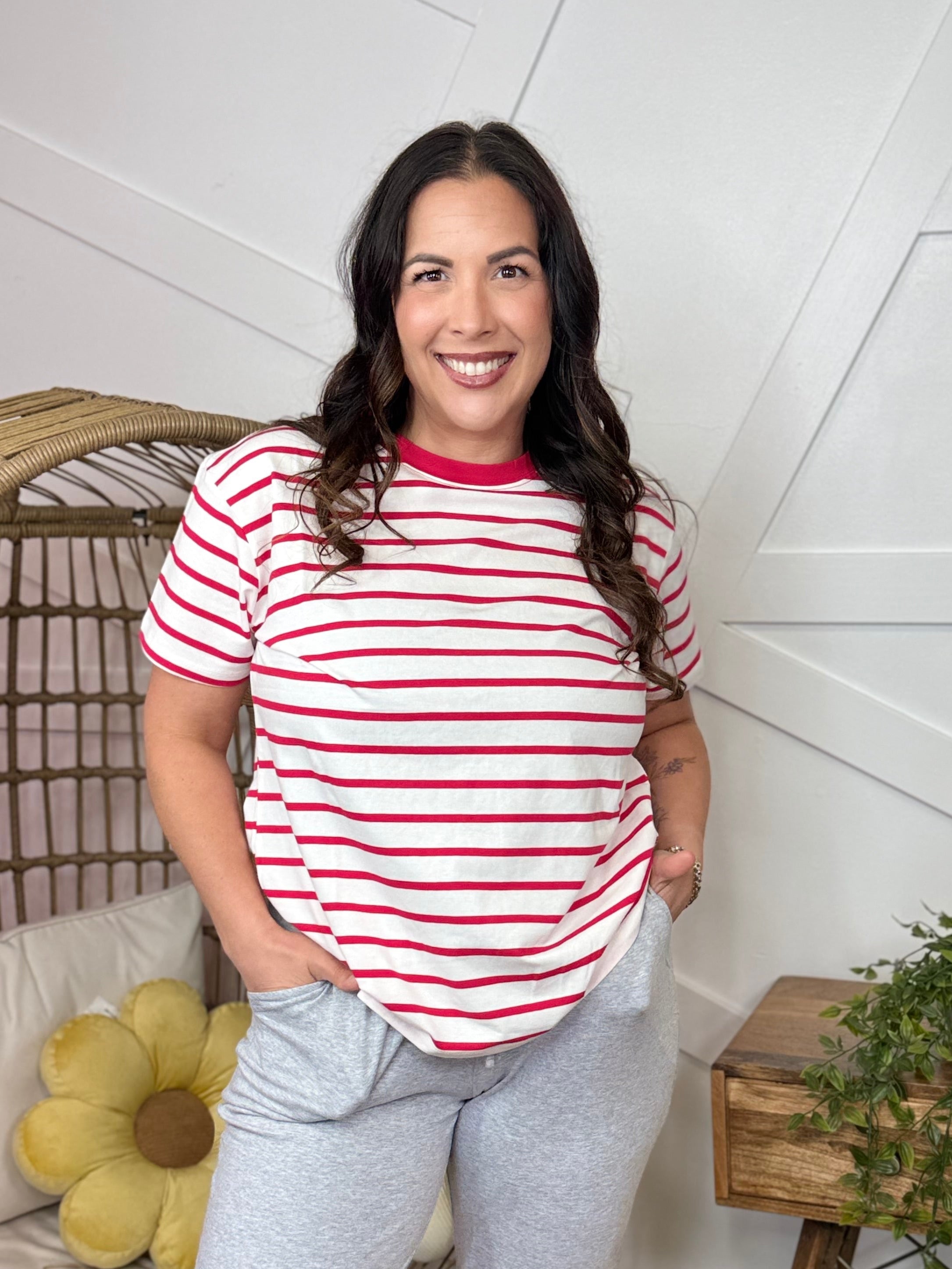 Coastal Line Top-110 SHORT SLEEVE TOP-ZENANA-Heathered Boho Boutique, Women's Fashion and Accessories in Palmetto, FL