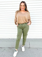 Derya High Rise Mom Cargo Pants-190 Jeans-Mica Denim-Heathered Boho Boutique, Women's Fashion and Accessories in Palmetto, FL