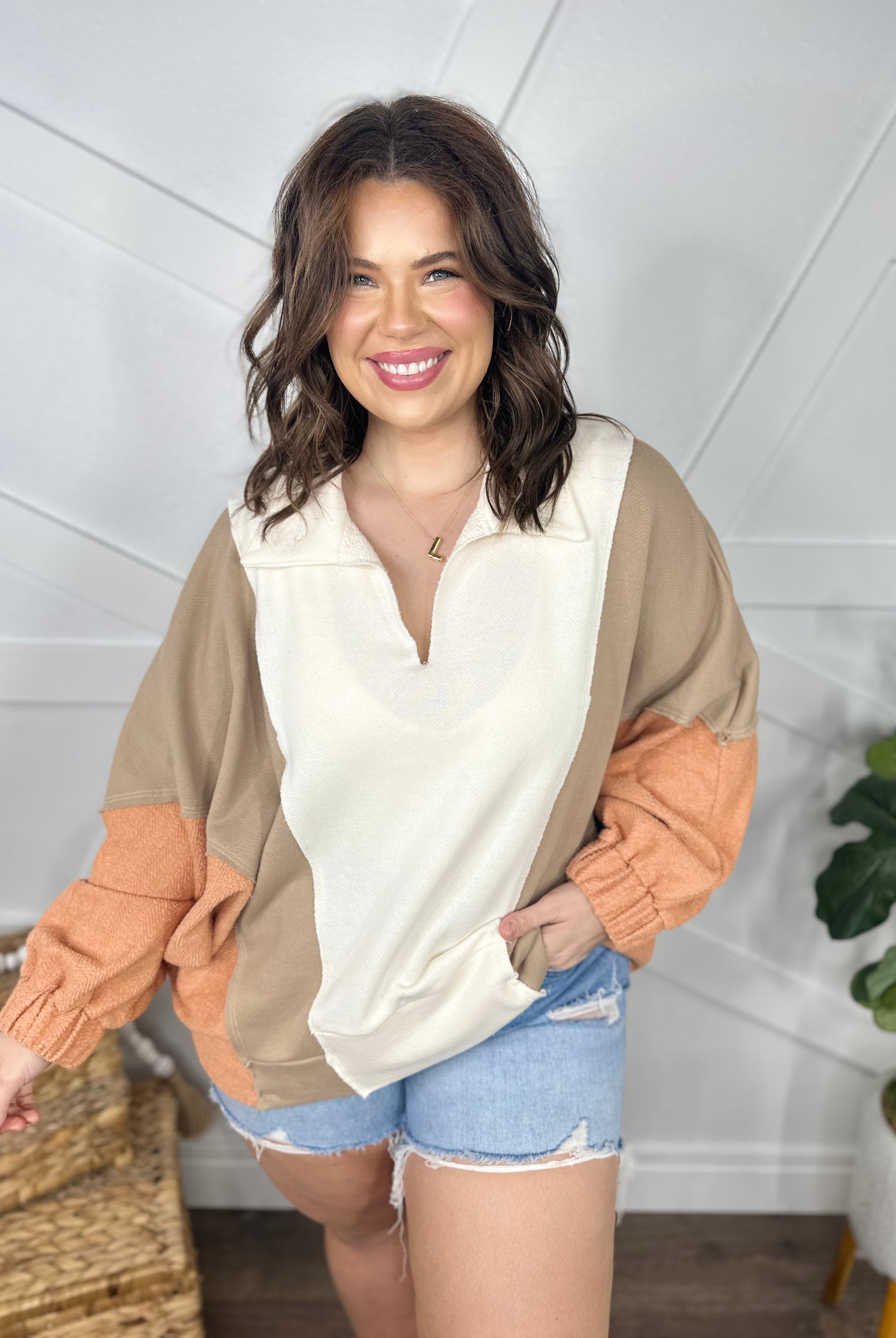 RESTOCK: Stark Contrast Long Sleeve Top-120 Long Sleeve Tops-Bucket List-Heathered Boho Boutique, Women's Fashion and Accessories in Palmetto, FL