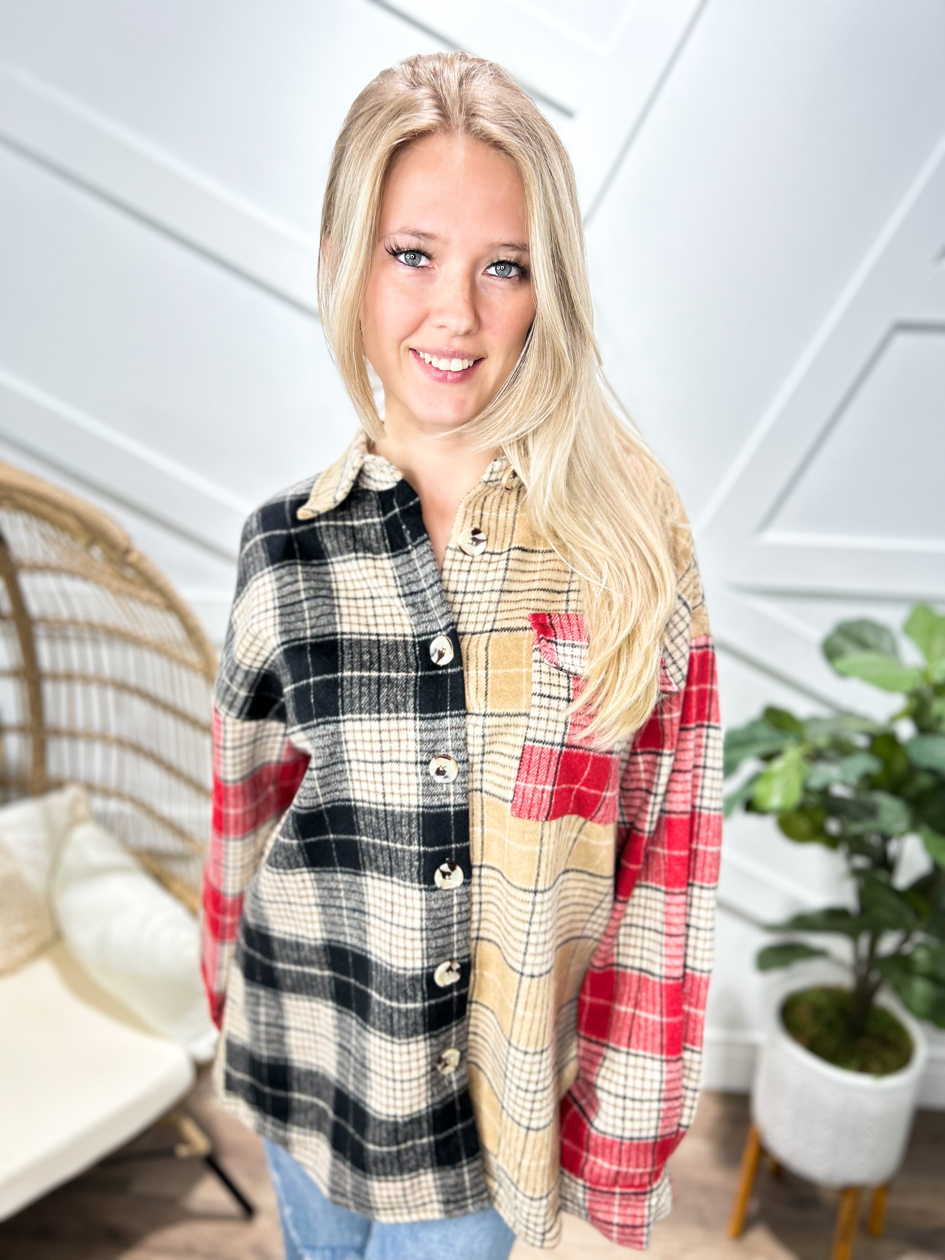 Pieces of Me Plaid Shacket-200 Jackets/Shackets-First Love-Heathered Boho Boutique, Women's Fashion and Accessories in Palmetto, FL