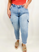 Mightily Made Cargo Jeans by Lovervet-190 Jeans-Vervet-Heathered Boho Boutique, Women's Fashion and Accessories in Palmetto, FL
