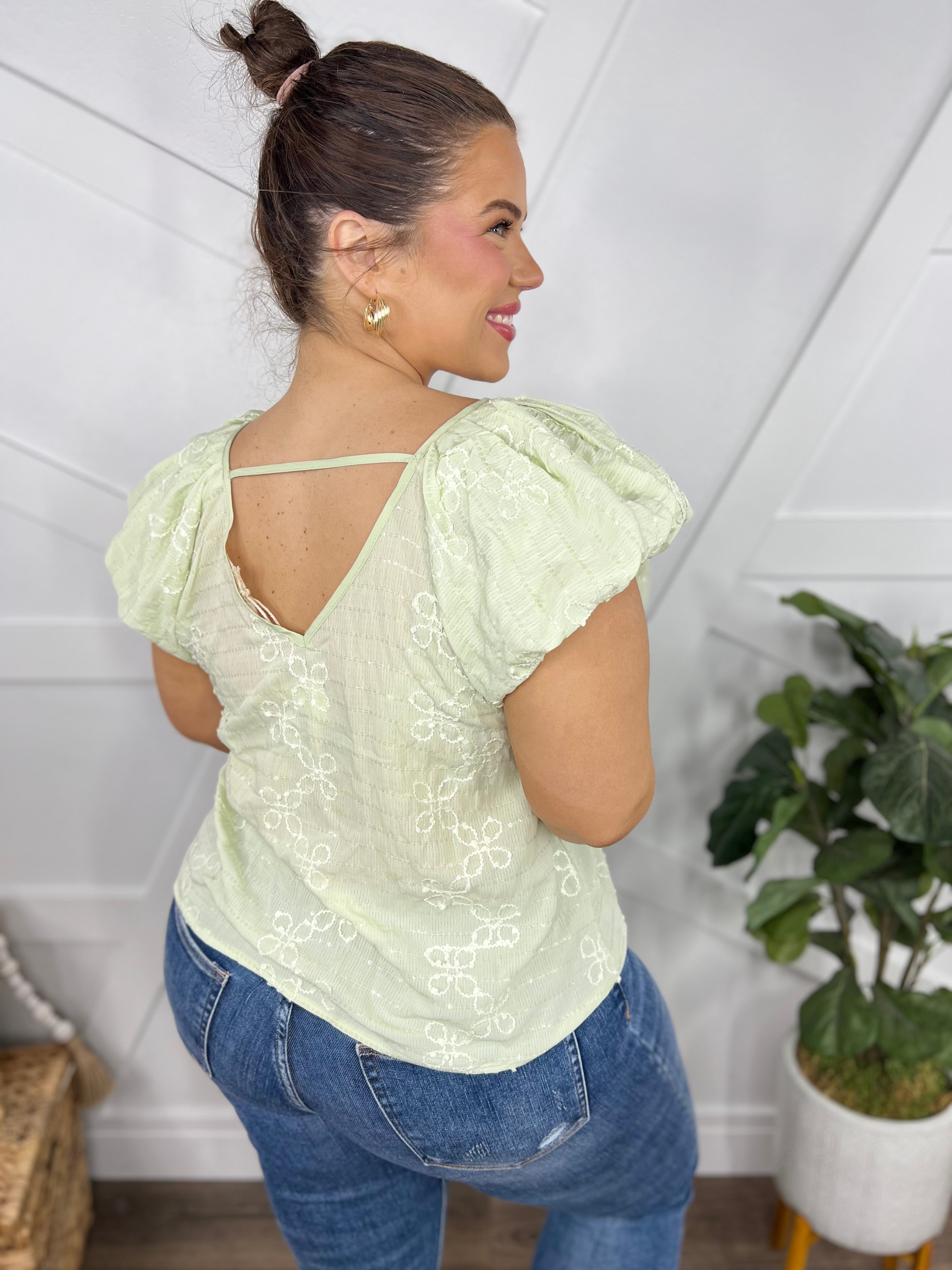 Whimsy Embroidered Top-110 Short Sleeve Top-Southern Grace-Heathered Boho Boutique, Women's Fashion and Accessories in Palmetto, FL