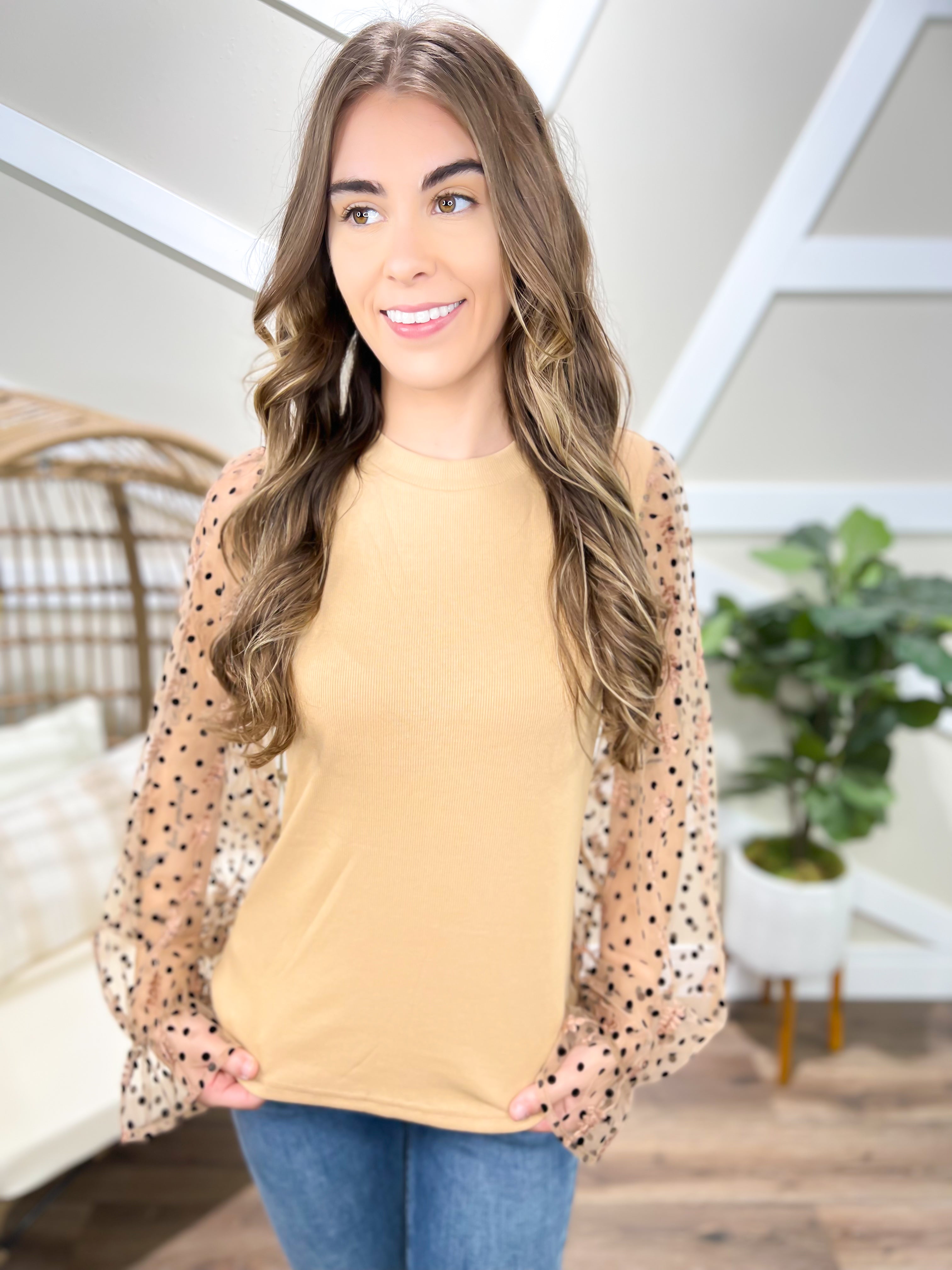 Rock It Polkadot Top-120 Long Sleeve Tops-Polagram-Heathered Boho Boutique, Women's Fashion and Accessories in Palmetto, FL
