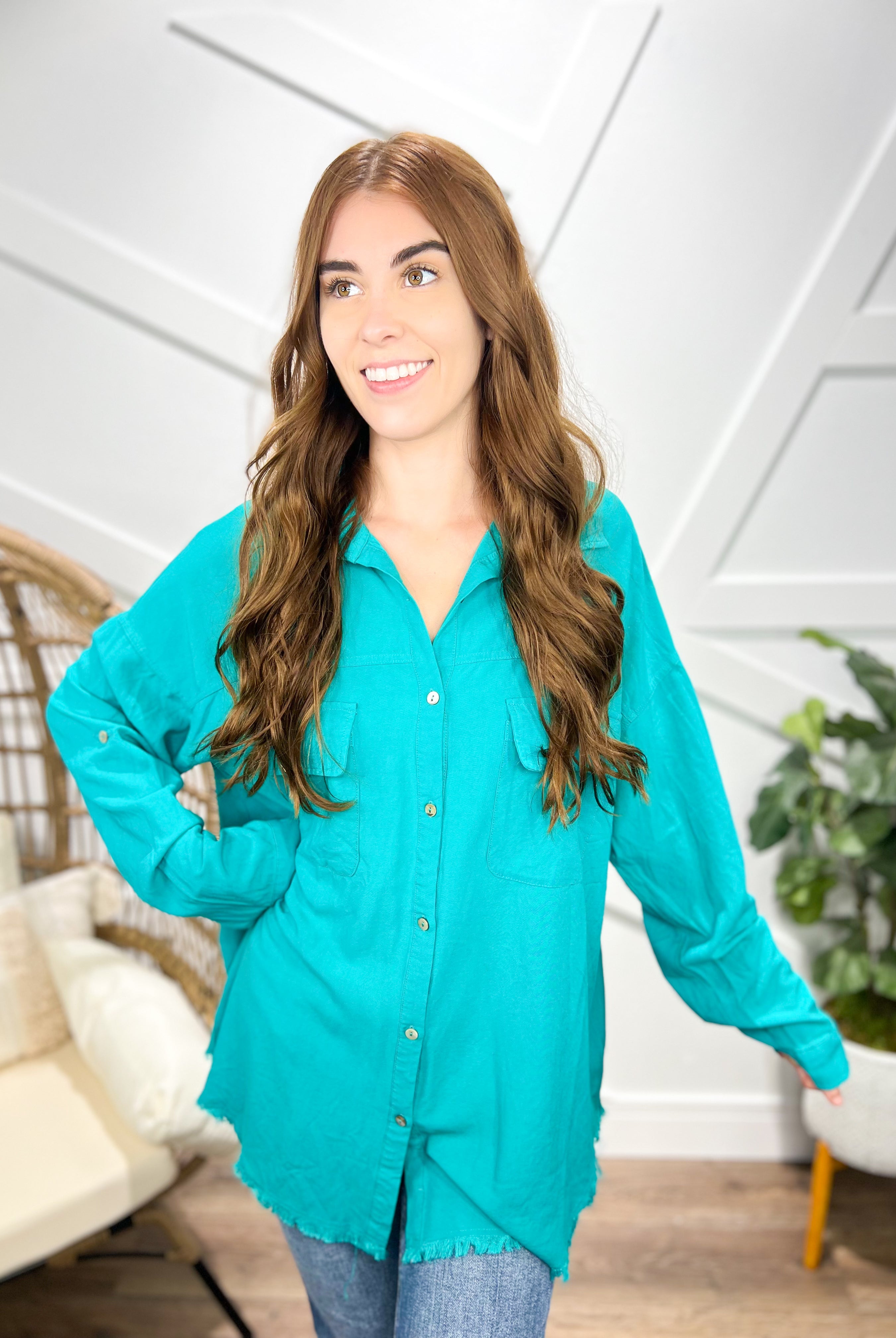 RESTOCK: Any Season Button Down Top-120 Long Sleeve Tops-White Birch-Heathered Boho Boutique, Women's Fashion and Accessories in Palmetto, FL